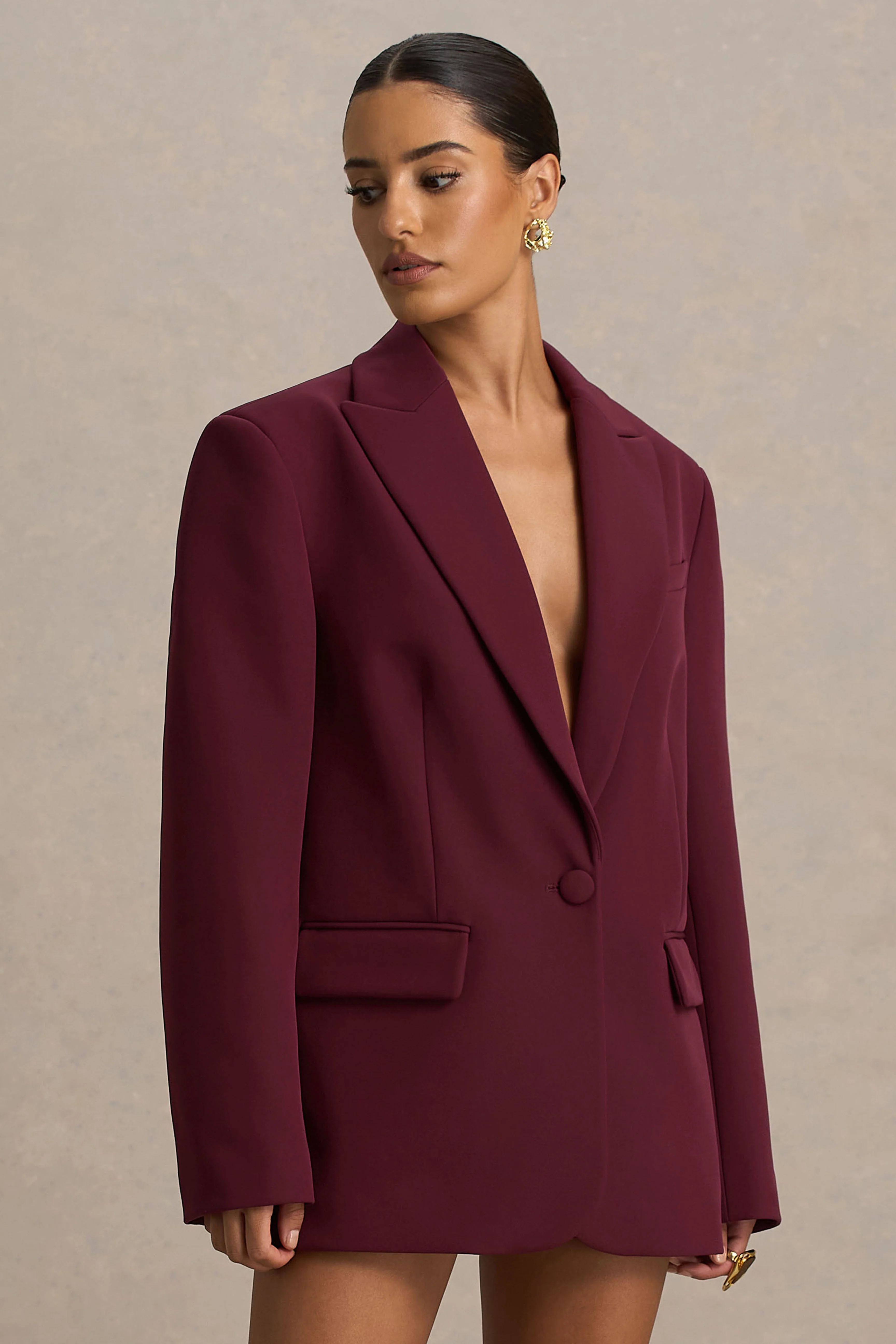Katherine | Burgundy Plunge-Neck Oversized Blazer - Image 5