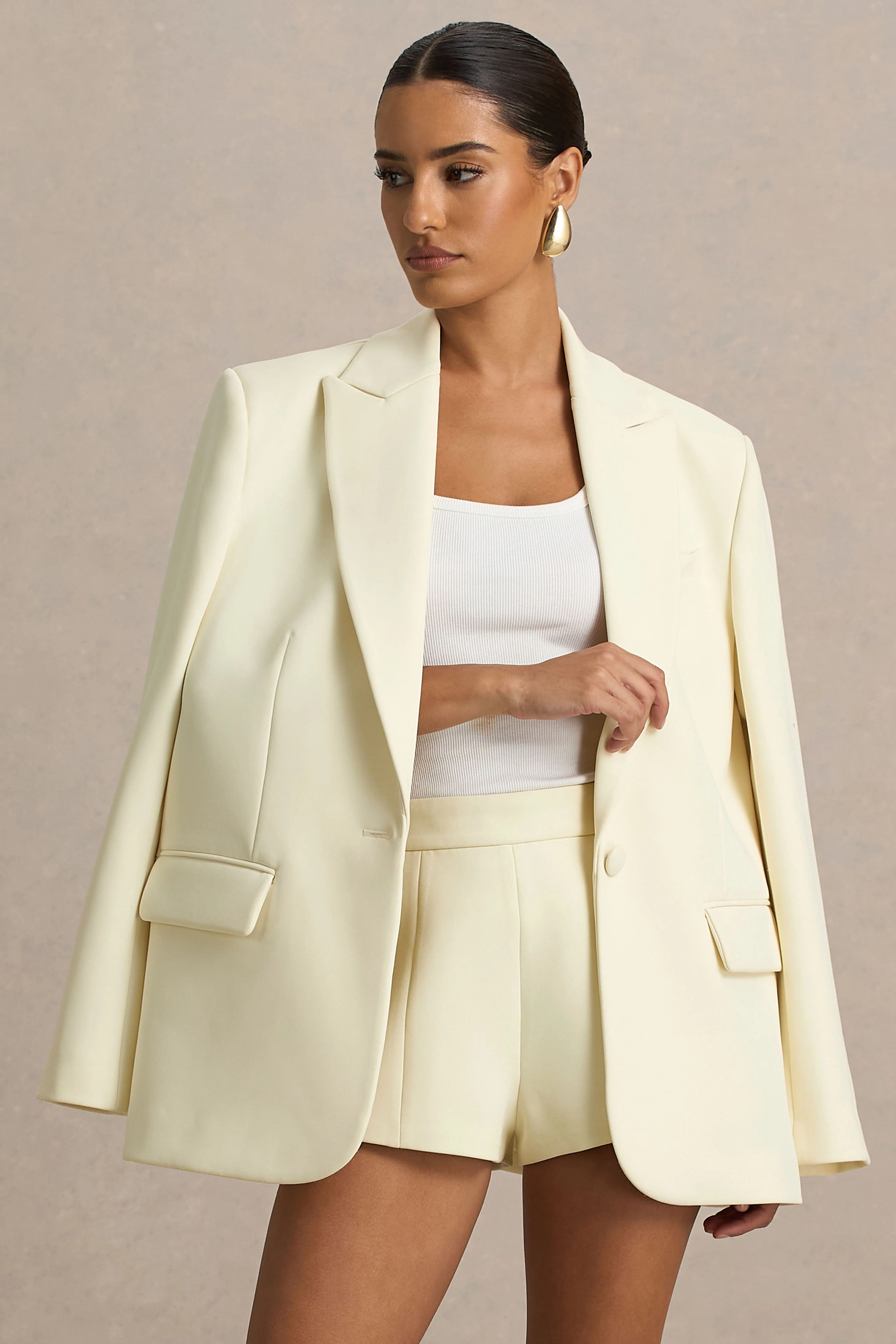 Katherine | Cream Oversized Plunge-Neck Blazer - Image 2