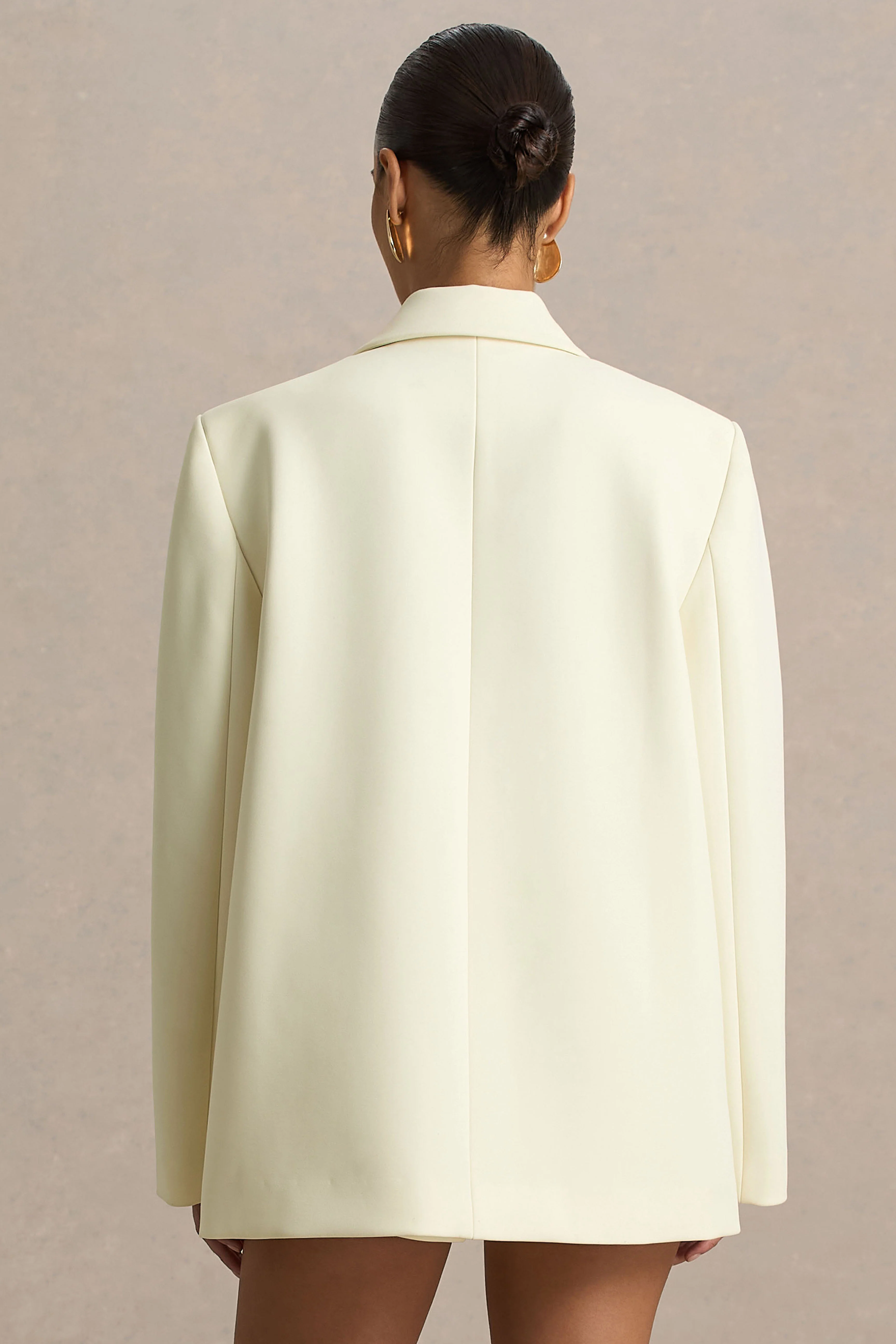 Katherine | Cream Oversized Plunge-Neck Blazer - Image 3