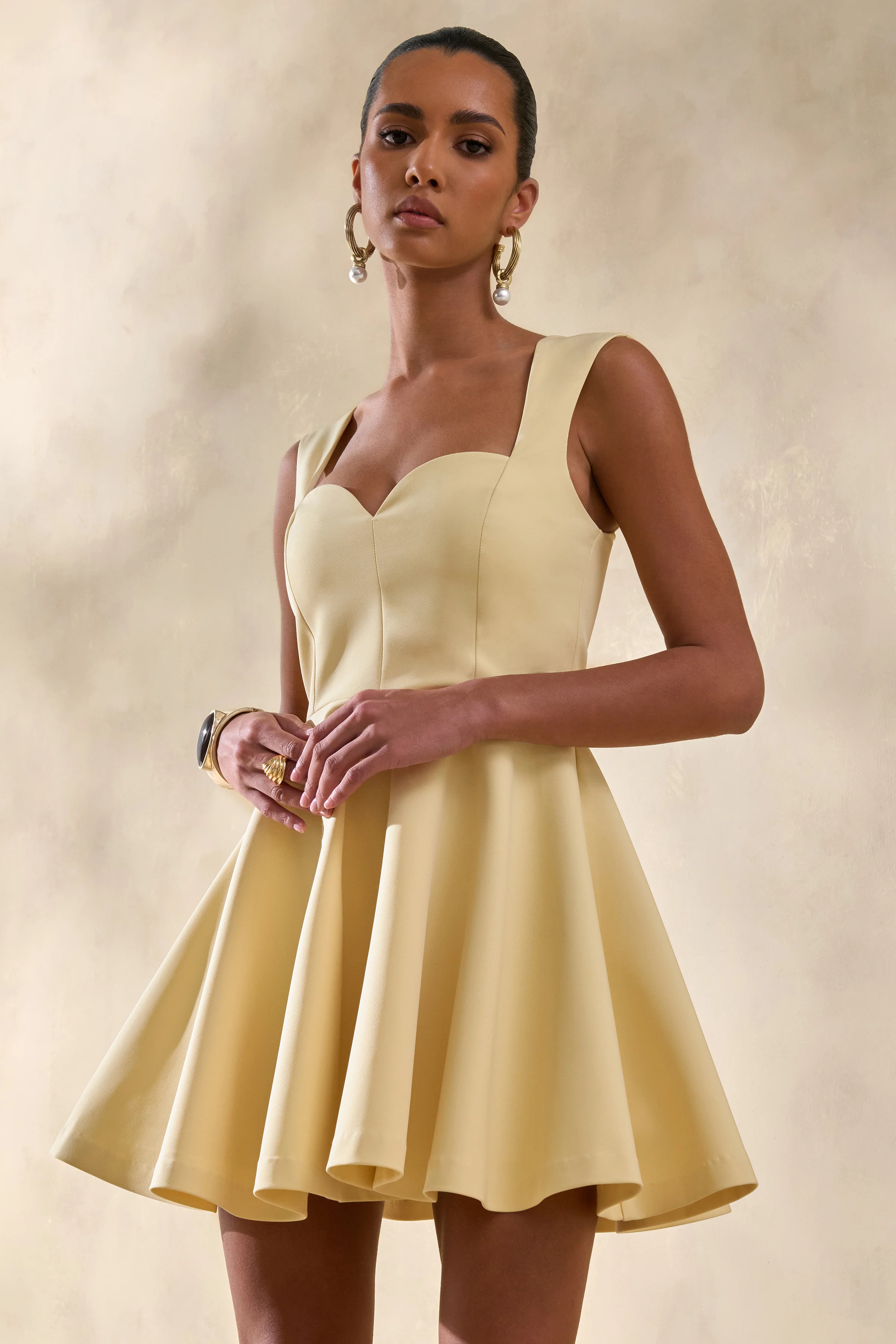Katya | Lemon Sweetheart-Neck Skater Mini Dress - Image 5