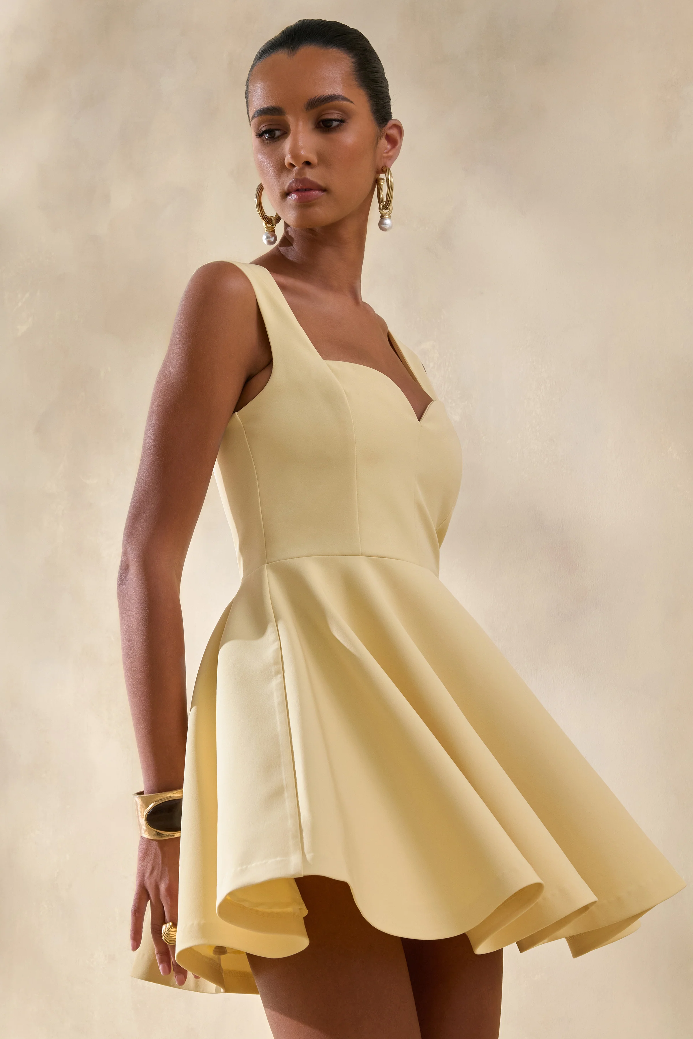 Katya | Lemon Sweetheart-Neck Skater Mini Dress - Image 6