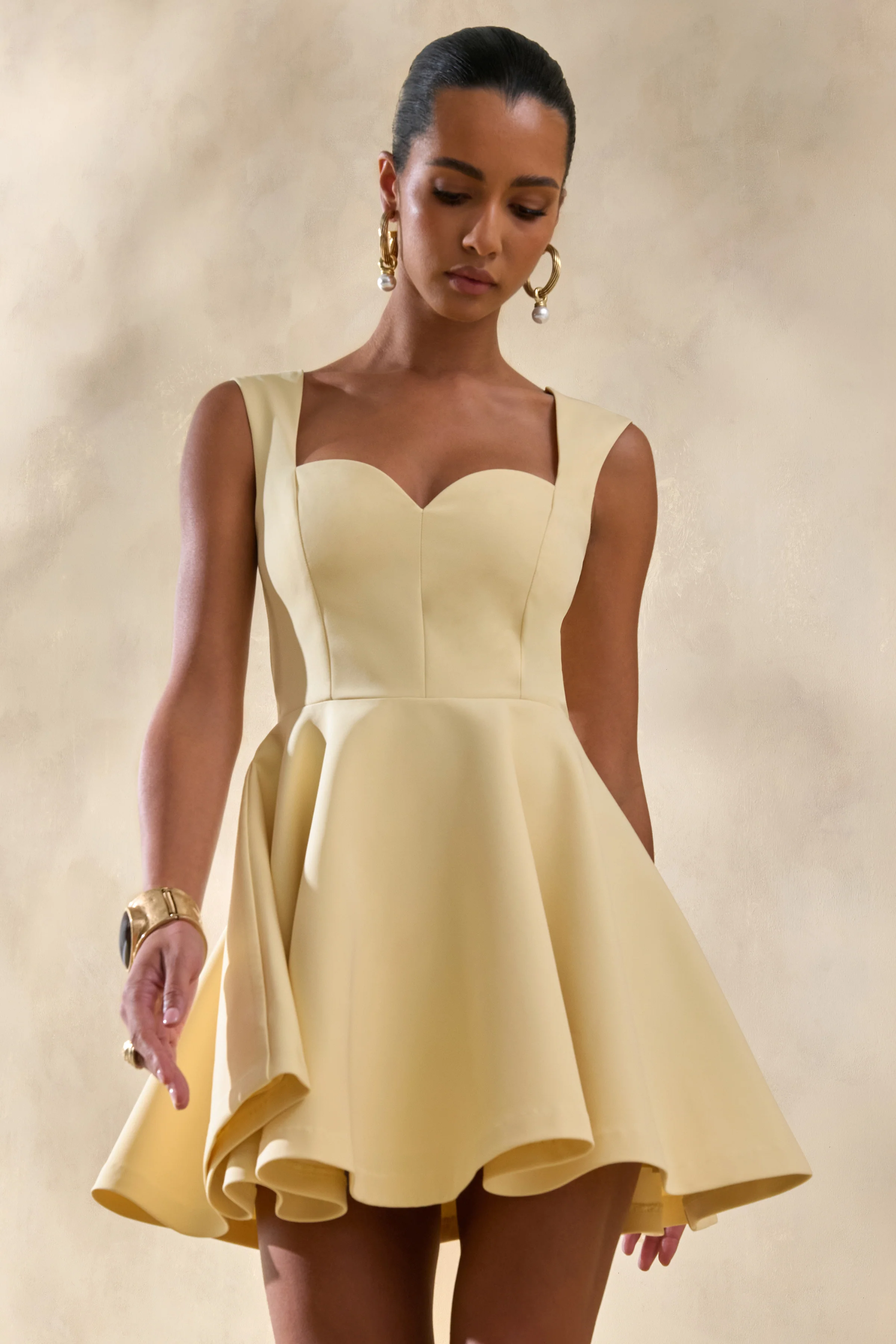 Katya | Lemon Sweetheart-Neck Skater Mini Dress - Image 8