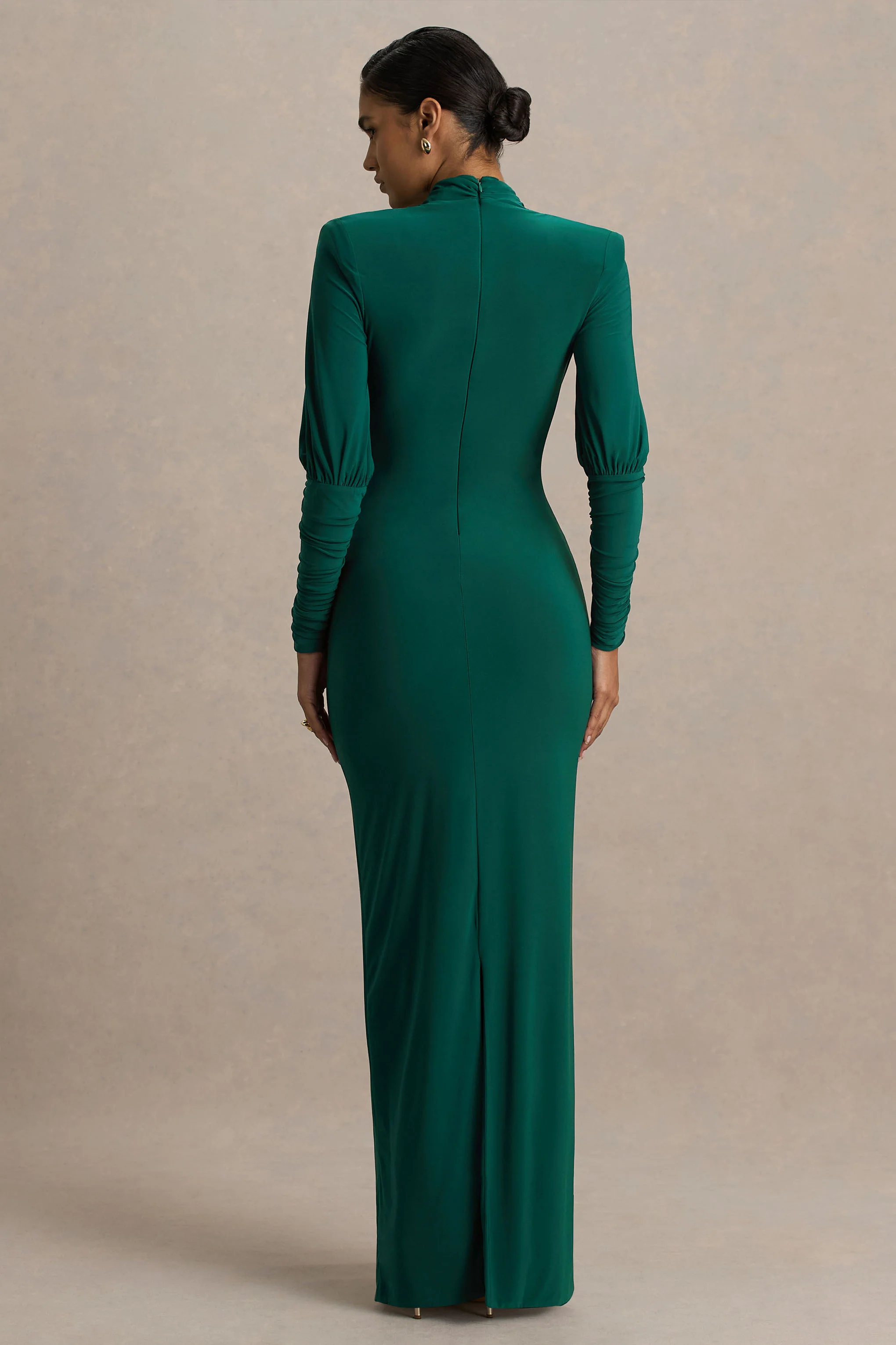 Kaylee | Bottle Green Cowl-Neck Maxi Dress With Draping Details - Image 2