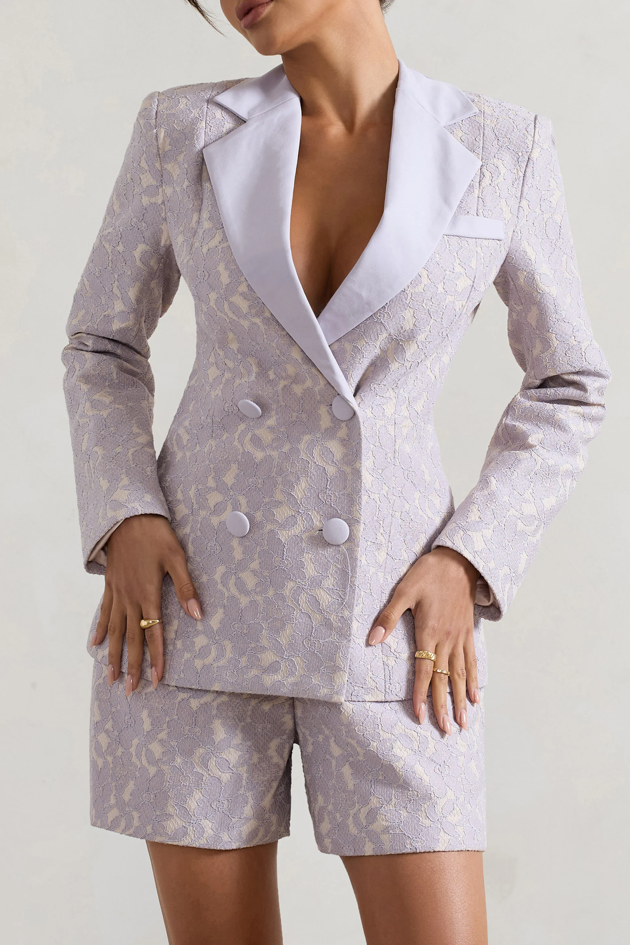 Kennedy | Mauve Lace Tailored Blazer - Image 3