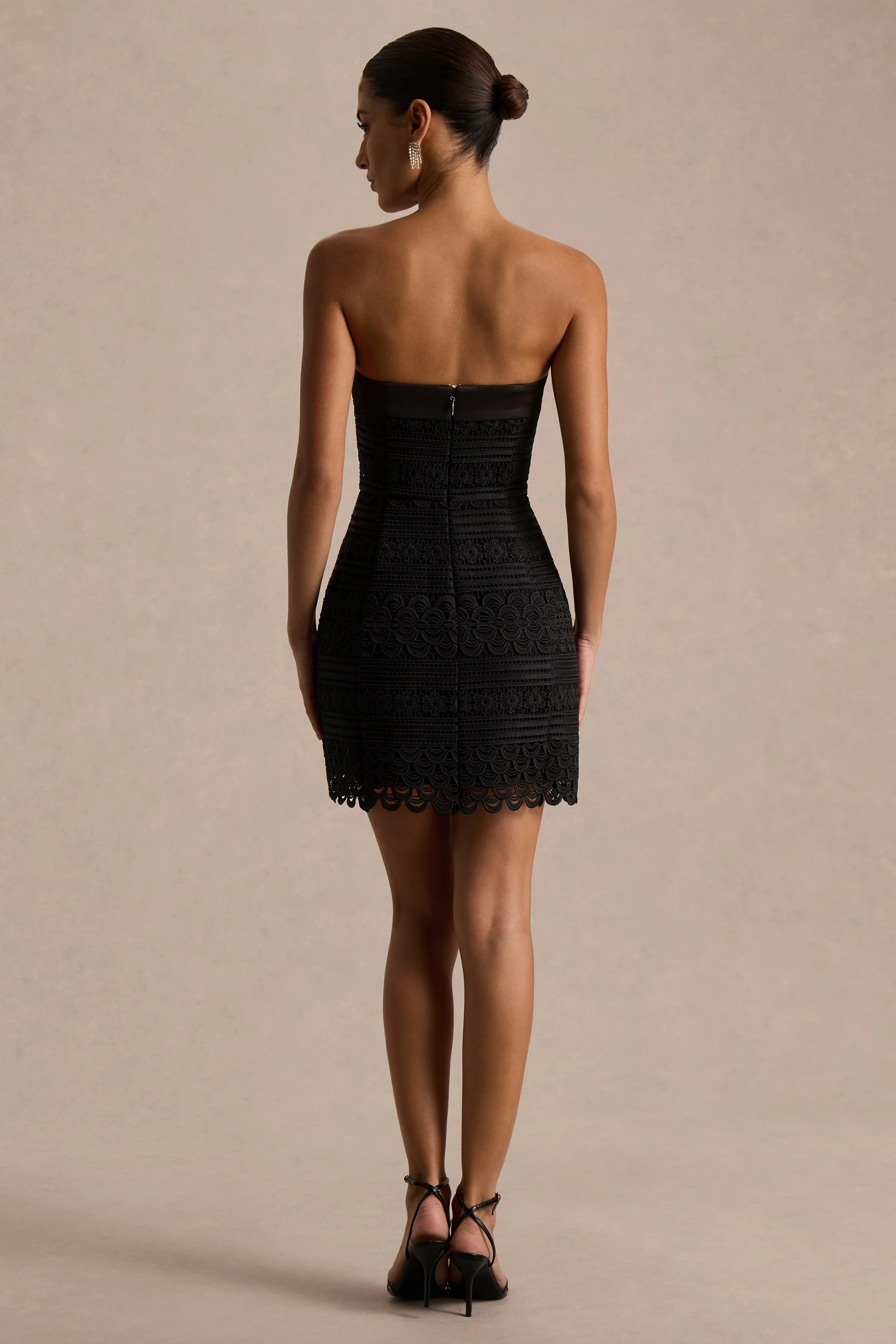 Kerry | Black Lace Bandeau Mini Dress With Bow-Detail - Image 2