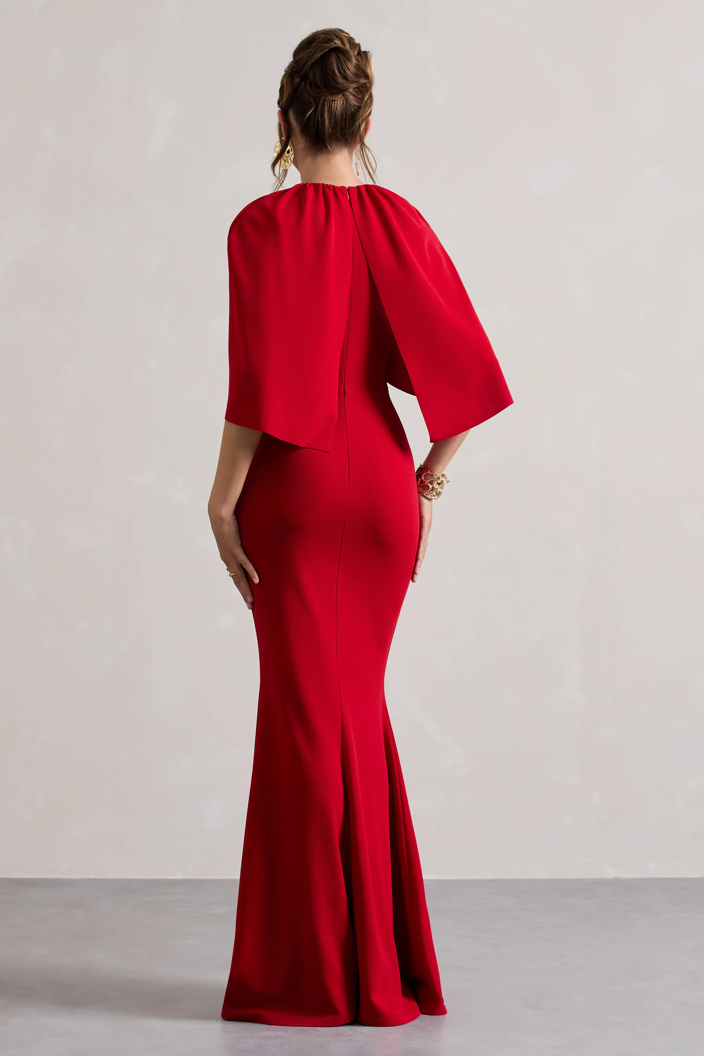 Kianne | Red Draped Short-Sleeve Maxi Dress - Image 2