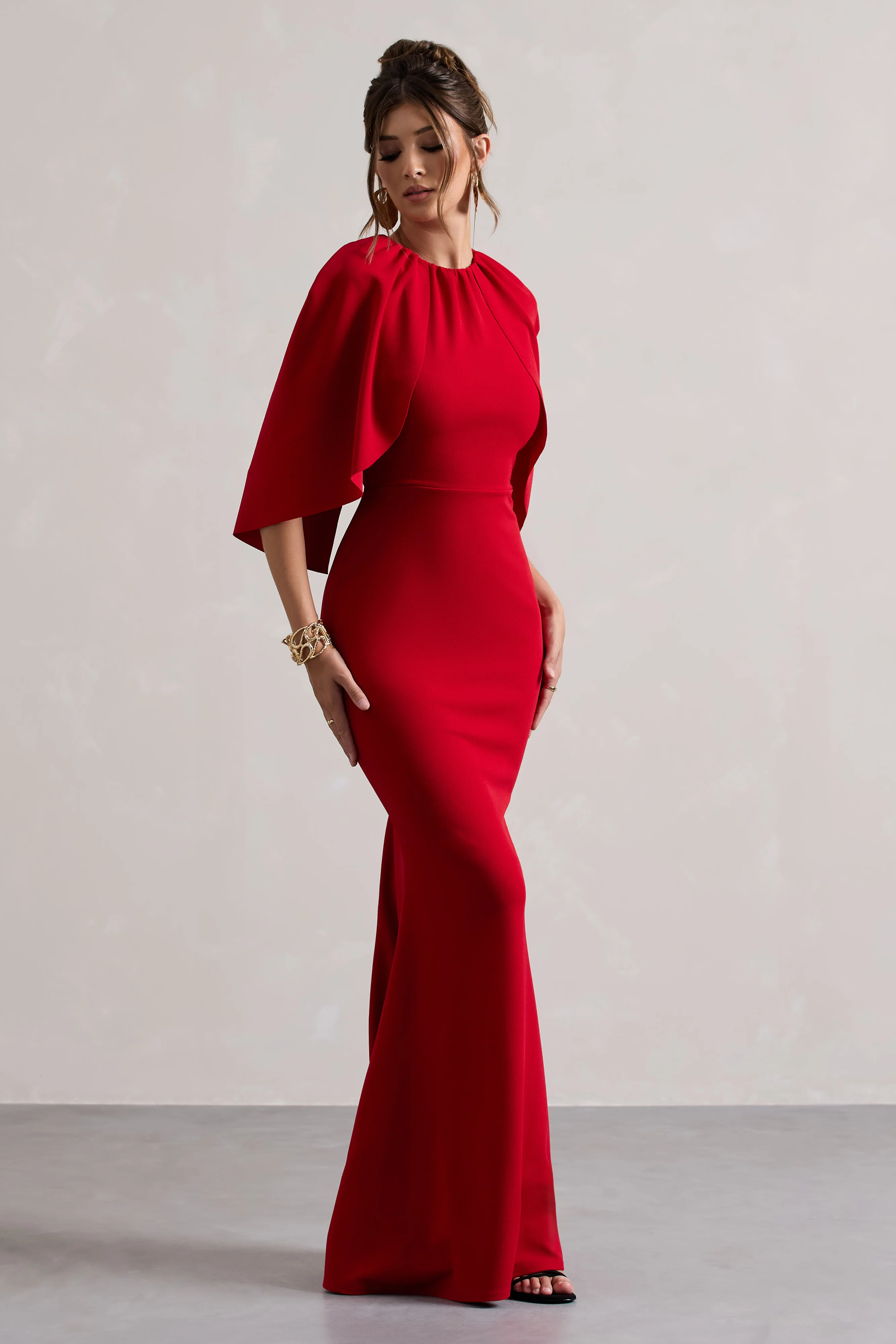 Kianne | Red Draped Short-Sleeve Maxi Dress - Image 4