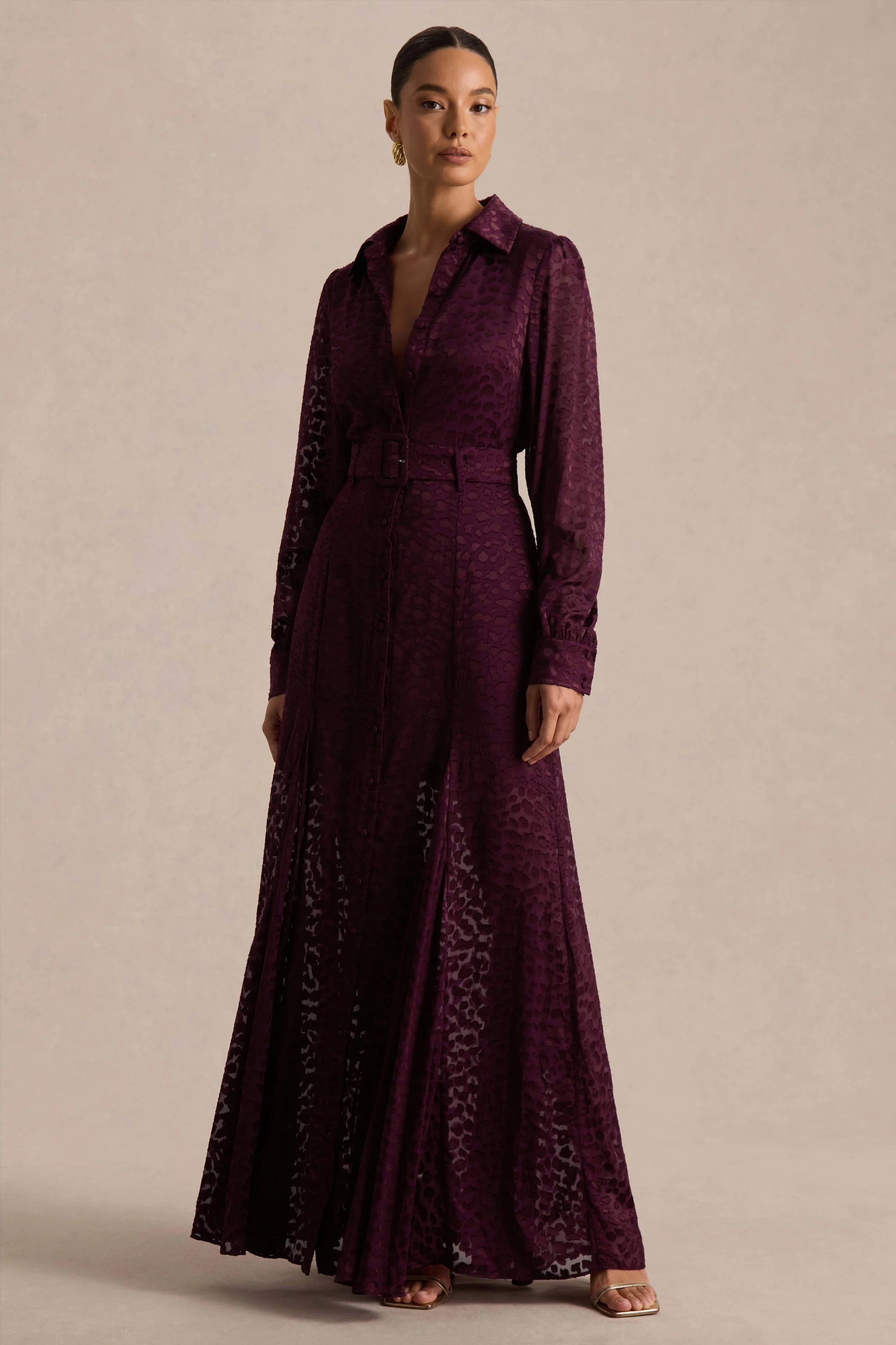 Kirsty | Purple Long Sleeve Shirt Dress With Full Skirt - Image 4