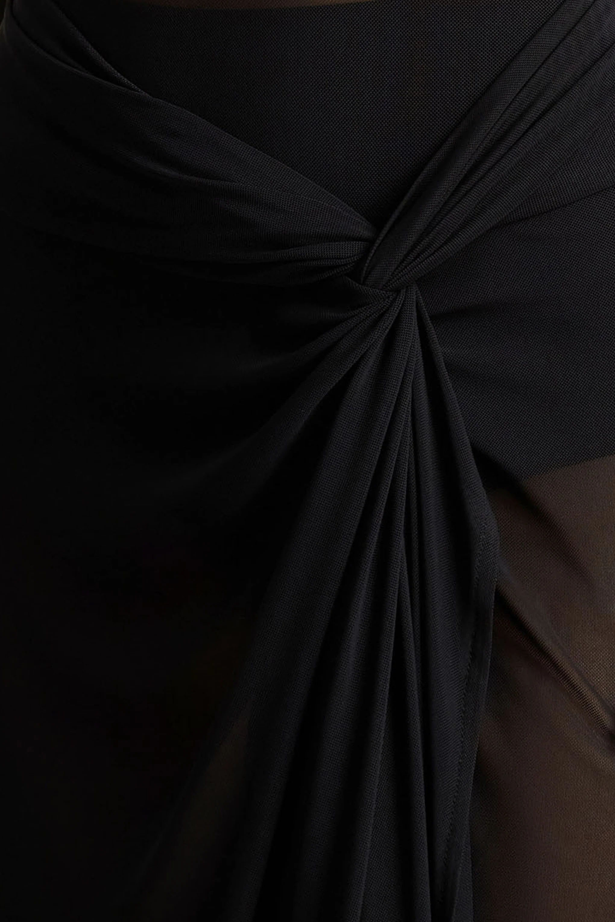 Koami | Black Mesh Long-Sleeve Ruched Maxi Dress With High Split - Image 6