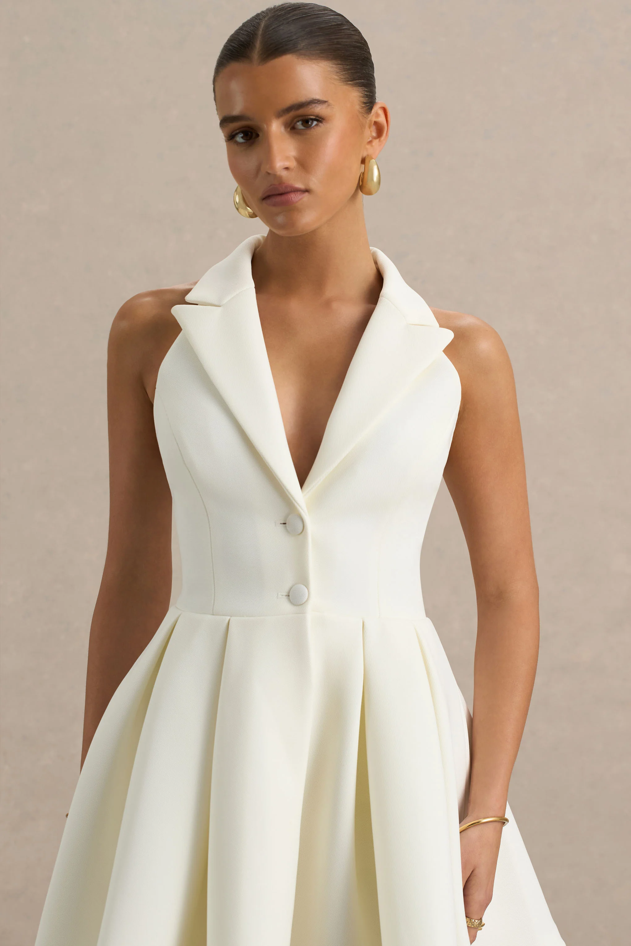 Kyla | White Plunge-Neck Mini Dress - Image 5