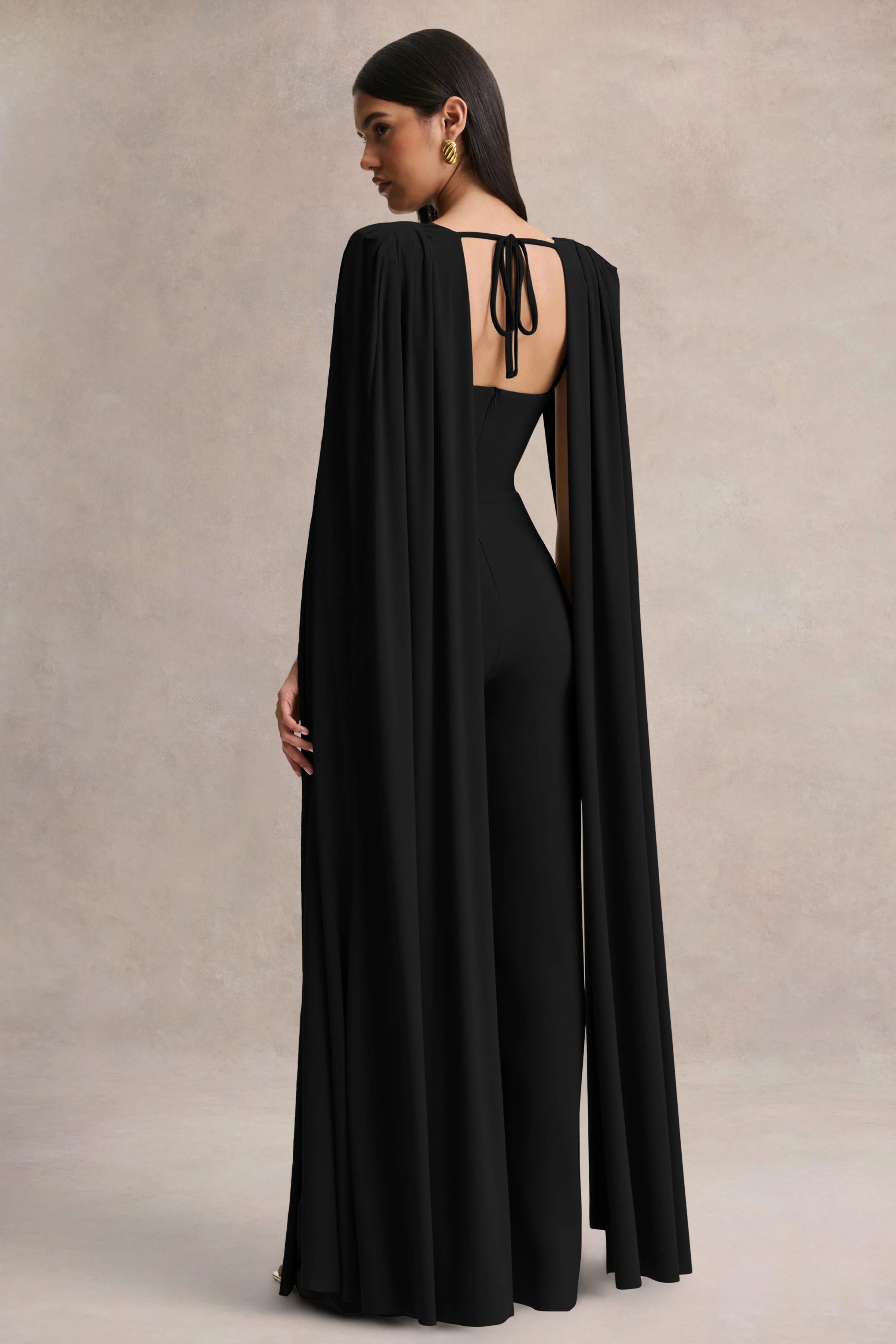 Labina | Black Plunge-Neck Jumpsuit With Cape-Sleeves - Image 2