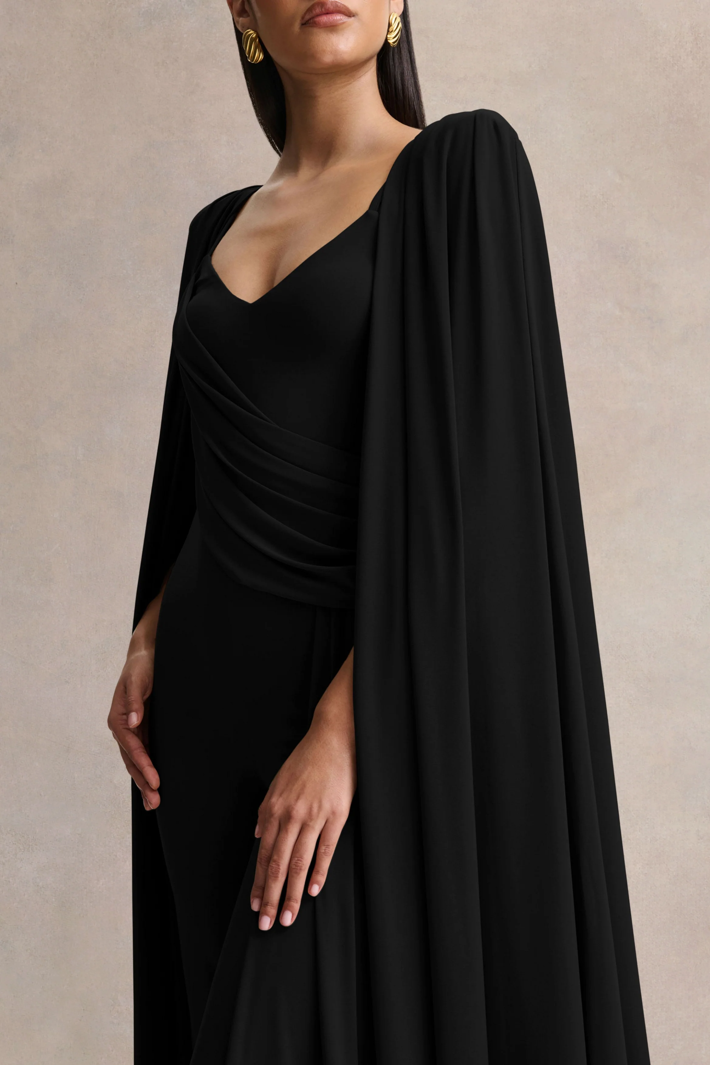 Labina | Black Plunge-Neck Jumpsuit With Cape-Sleeves - Image 3