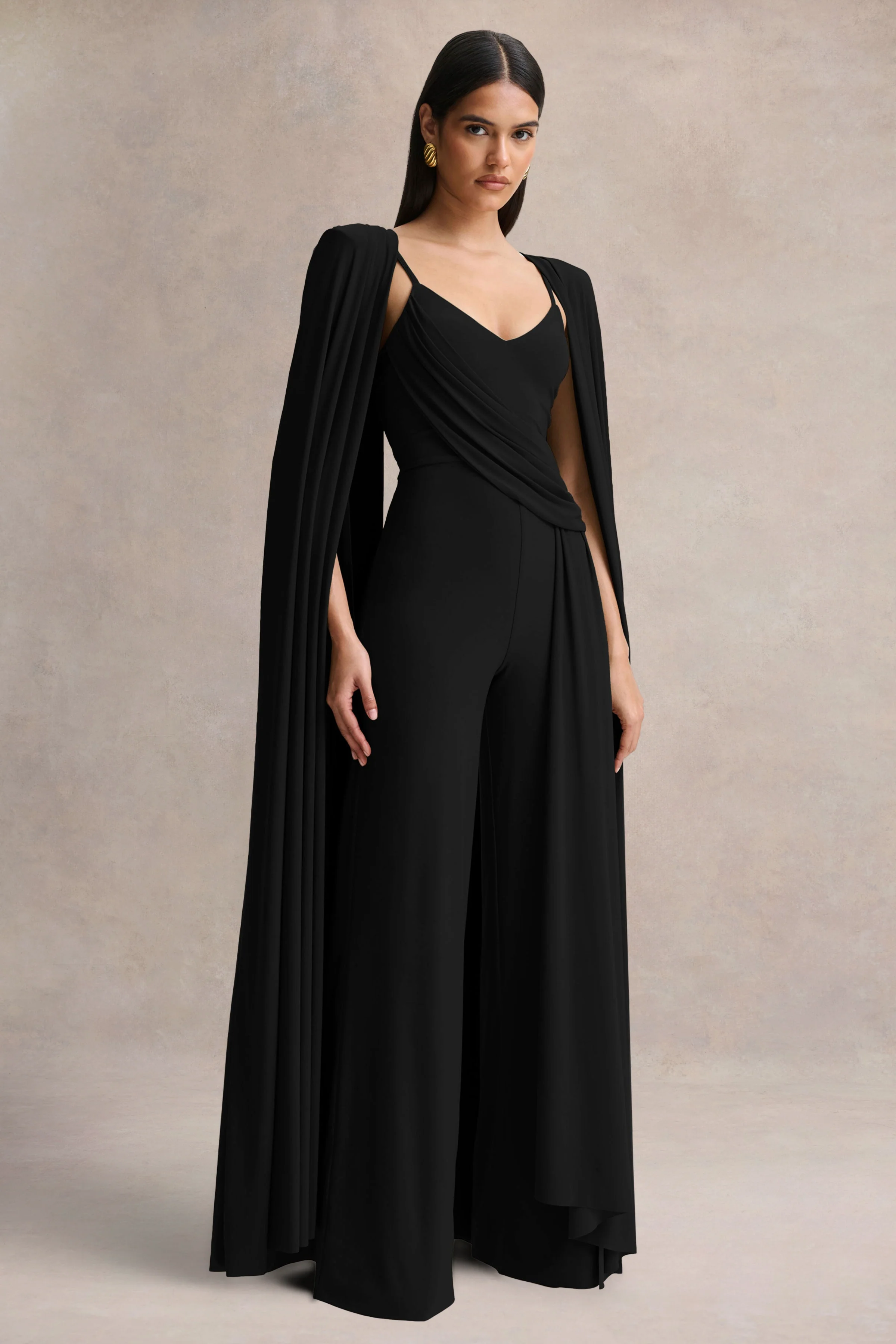 Labina | Black Plunge-Neck Jumpsuit With Cape-Sleeves - Image 4