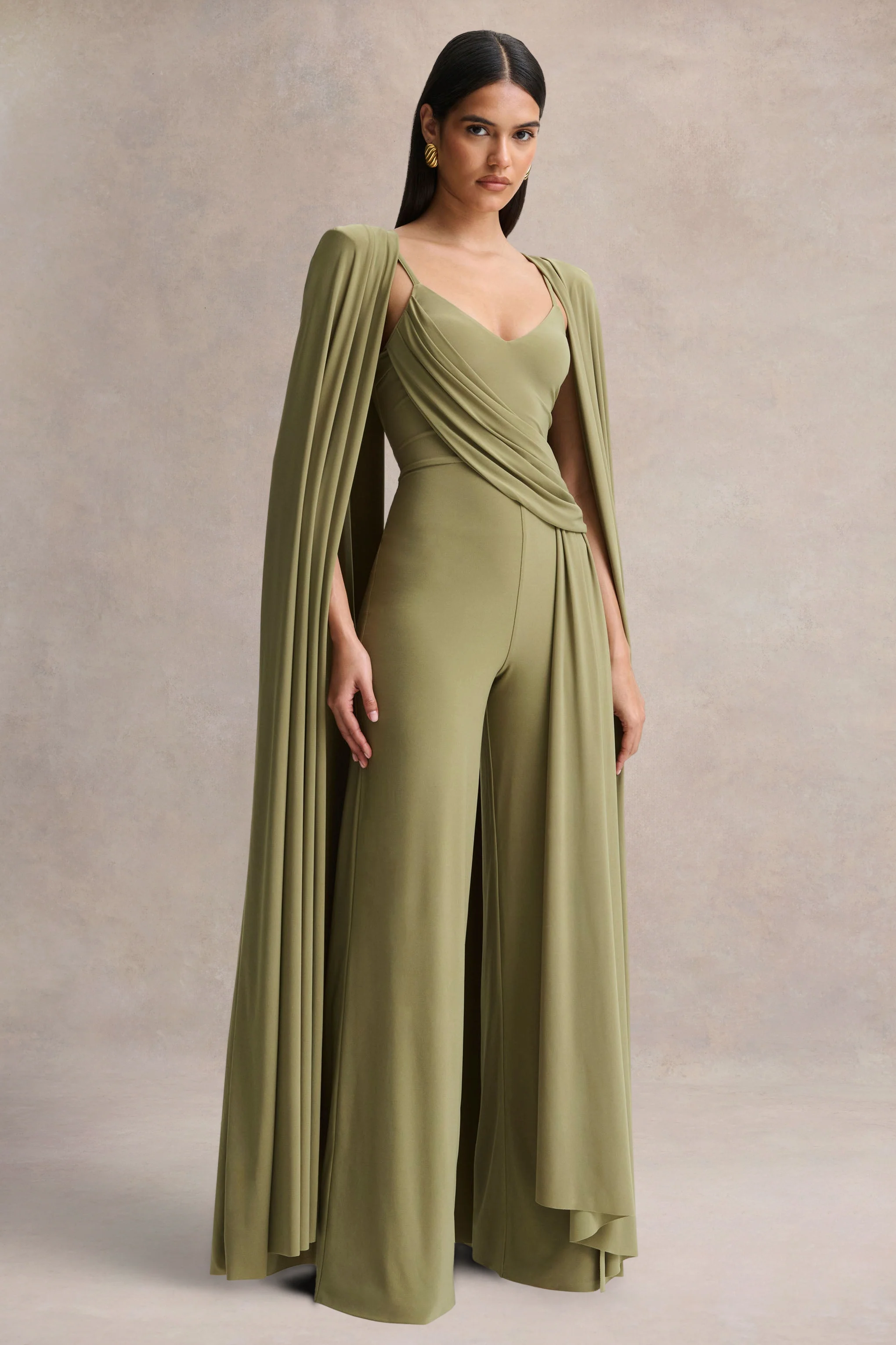 Labina | Green Plunge-Neck Jumpsuit With Cape-Sleeves - Image 5