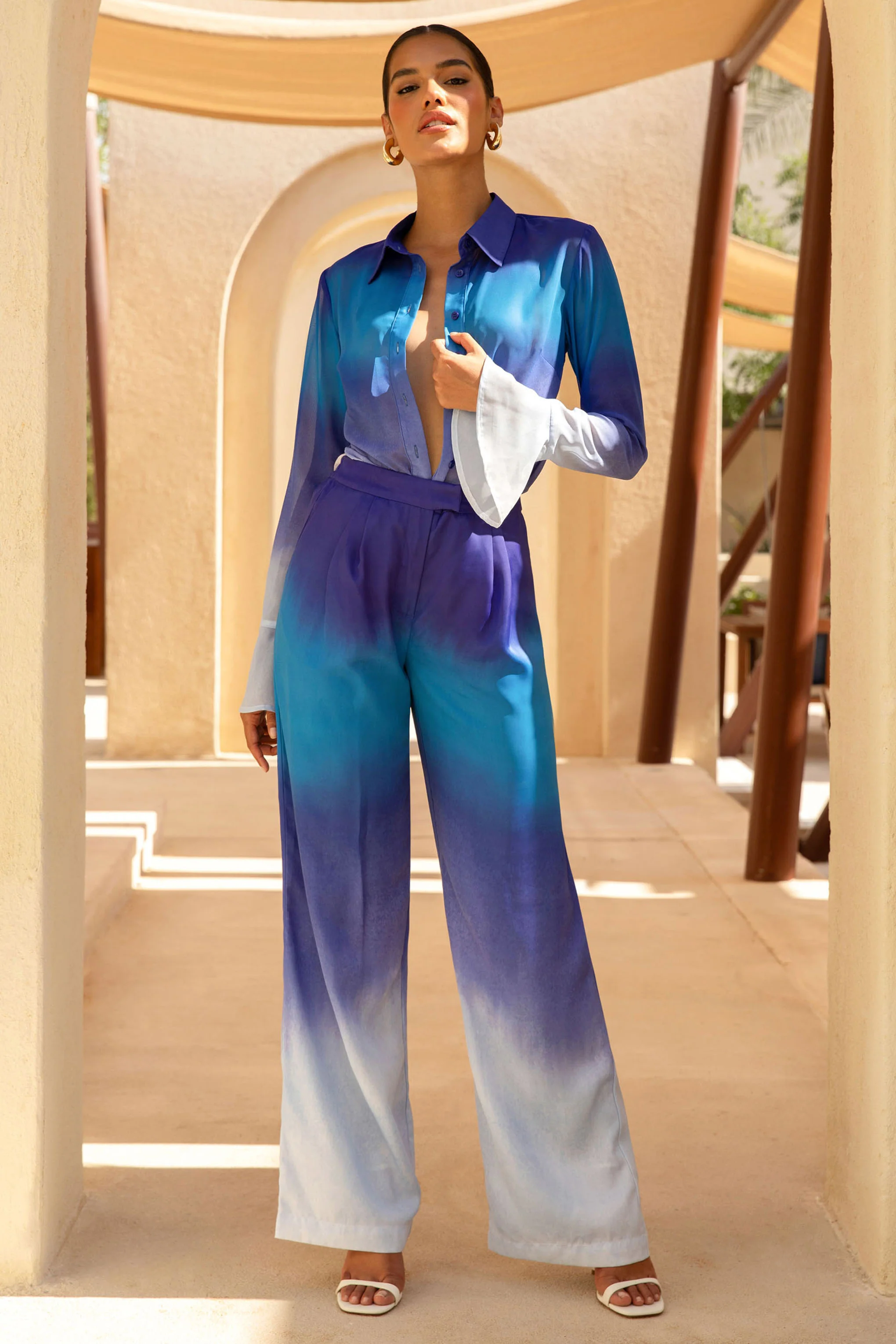 Last Light | Blue Ombre Satin Wide-Leg Trousers - Image 4