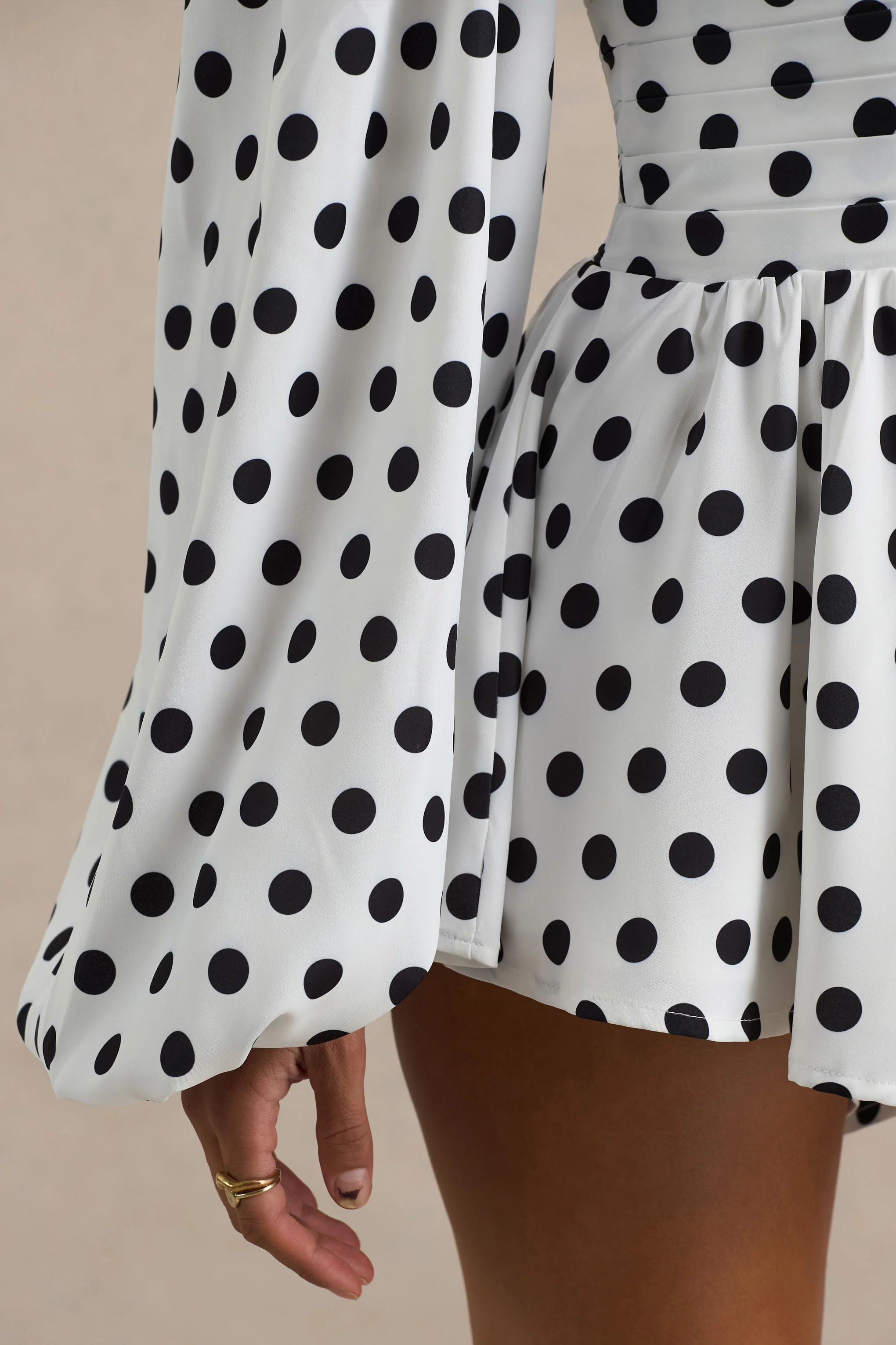 Laurel | White Polka Dot V-Neck Balloon Sleeve Playsuit - Image 14
