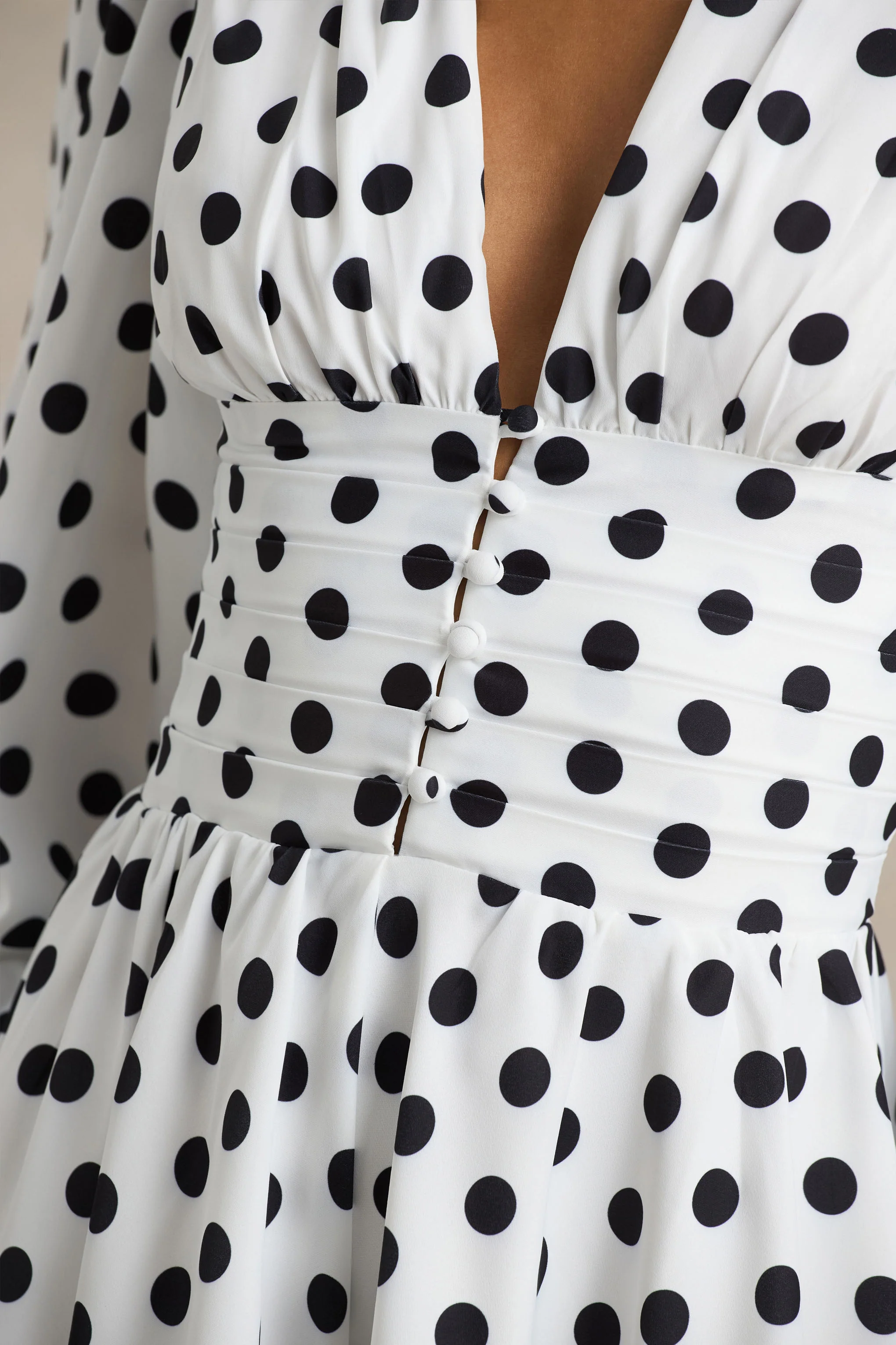 Laurel | White Polka Dot V-Neck Balloon Sleeve Playsuit - Image 5