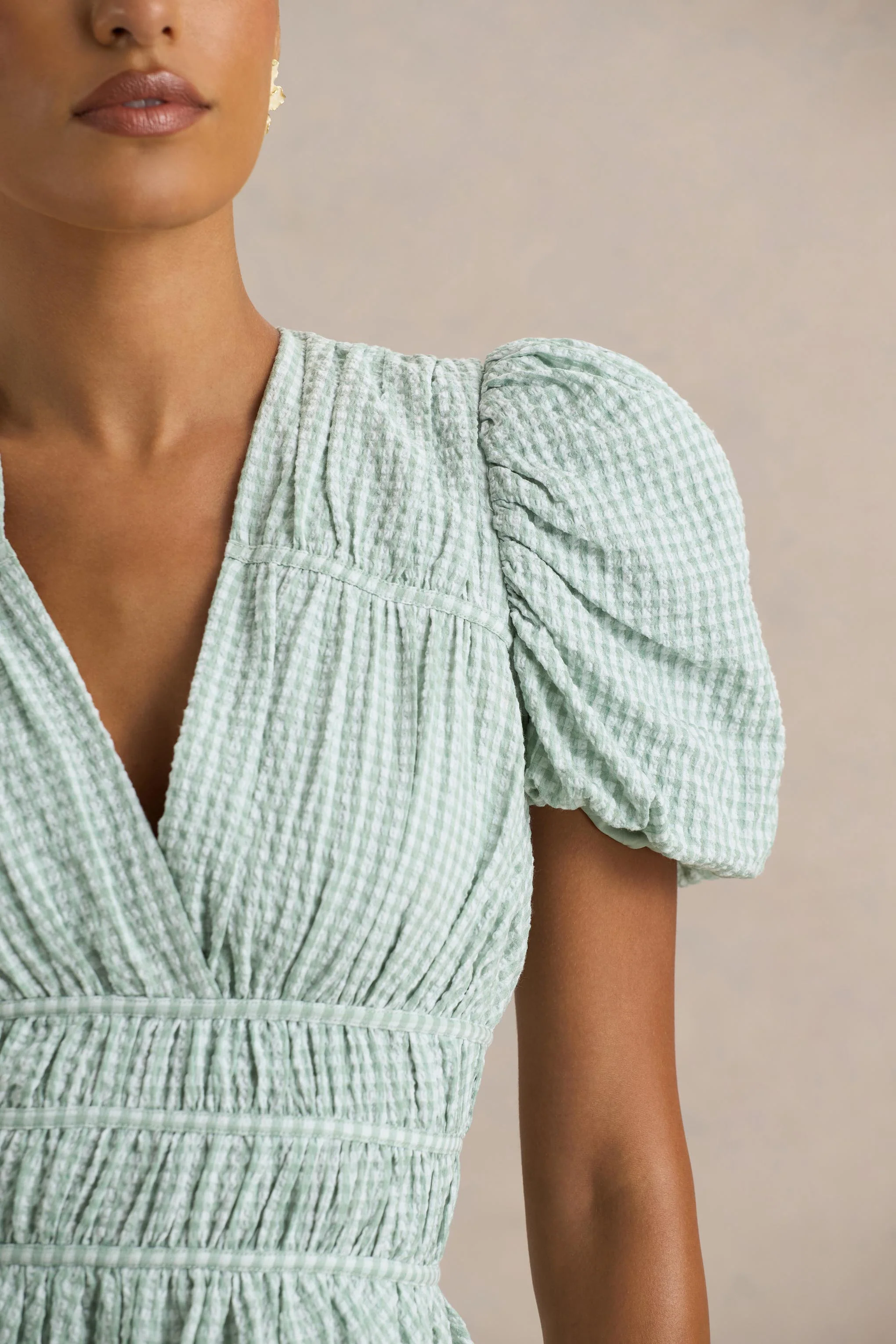 Laurelle | Green Extreme Plunge-Neck Mini Dress With Ruffled Detailing - Image 6