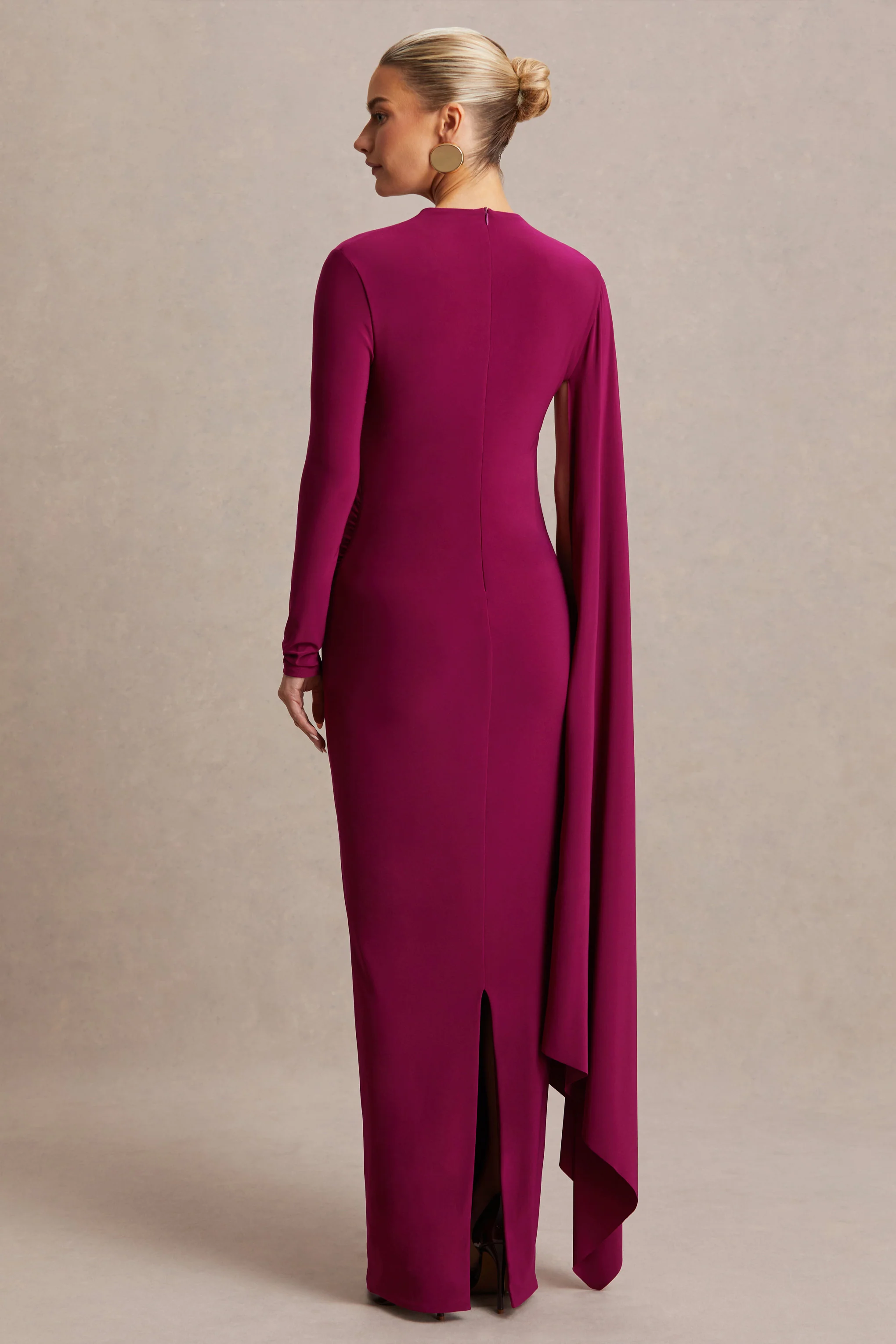 Lavinia | Berry High-Neck Maternity Maxi Dress With Cape-Sleeve - Image 2