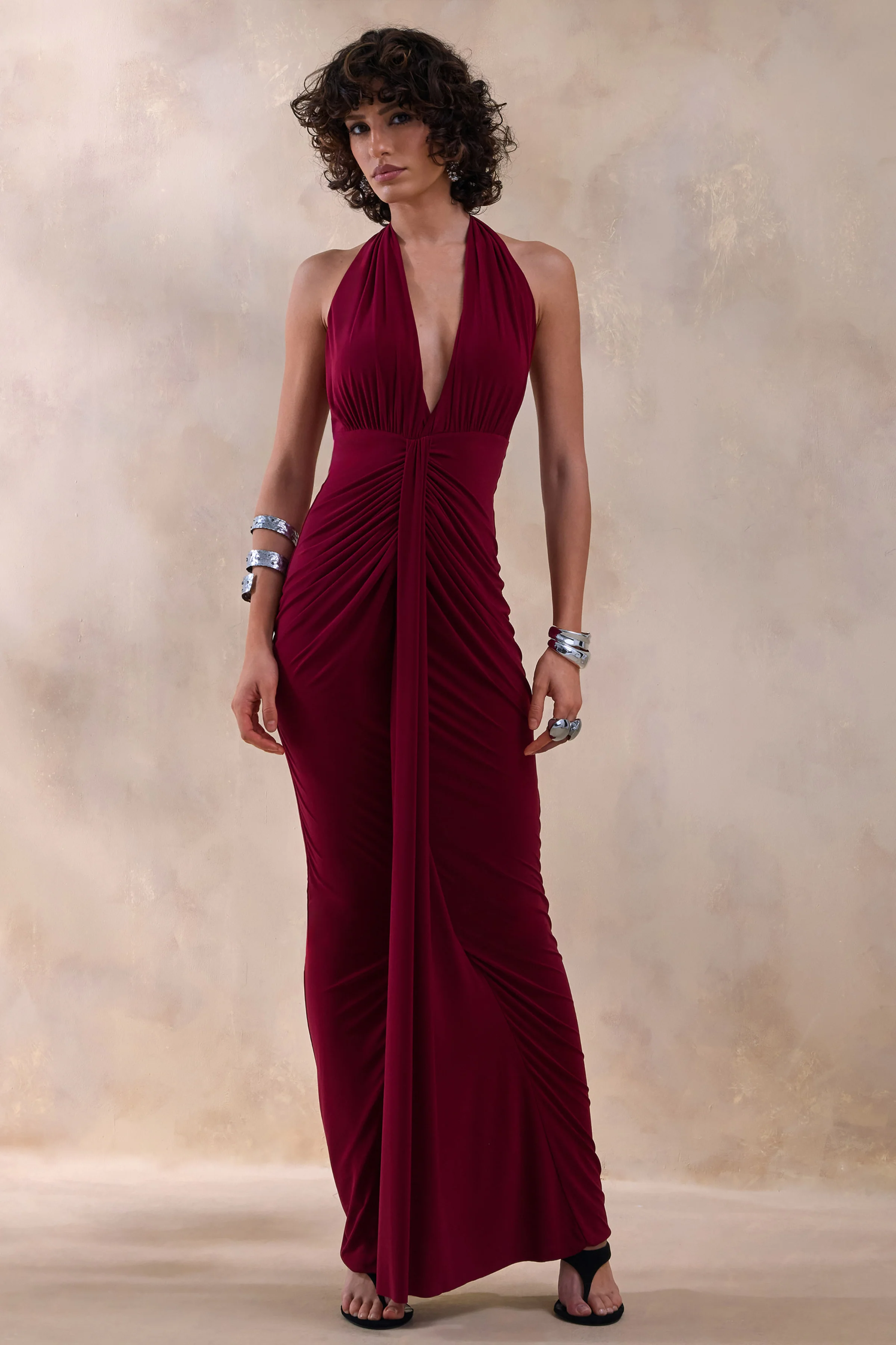 Lesley | Burgundy Plunge-Neck Maxi Dress - Image 4
