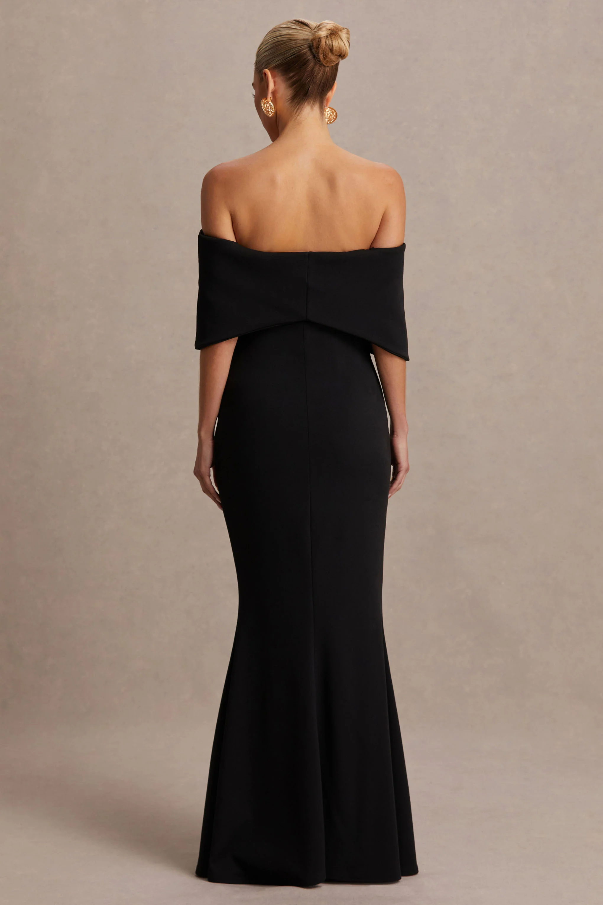 Libra | Black Bow Bardot Maternity Maxi Dress - Image 2