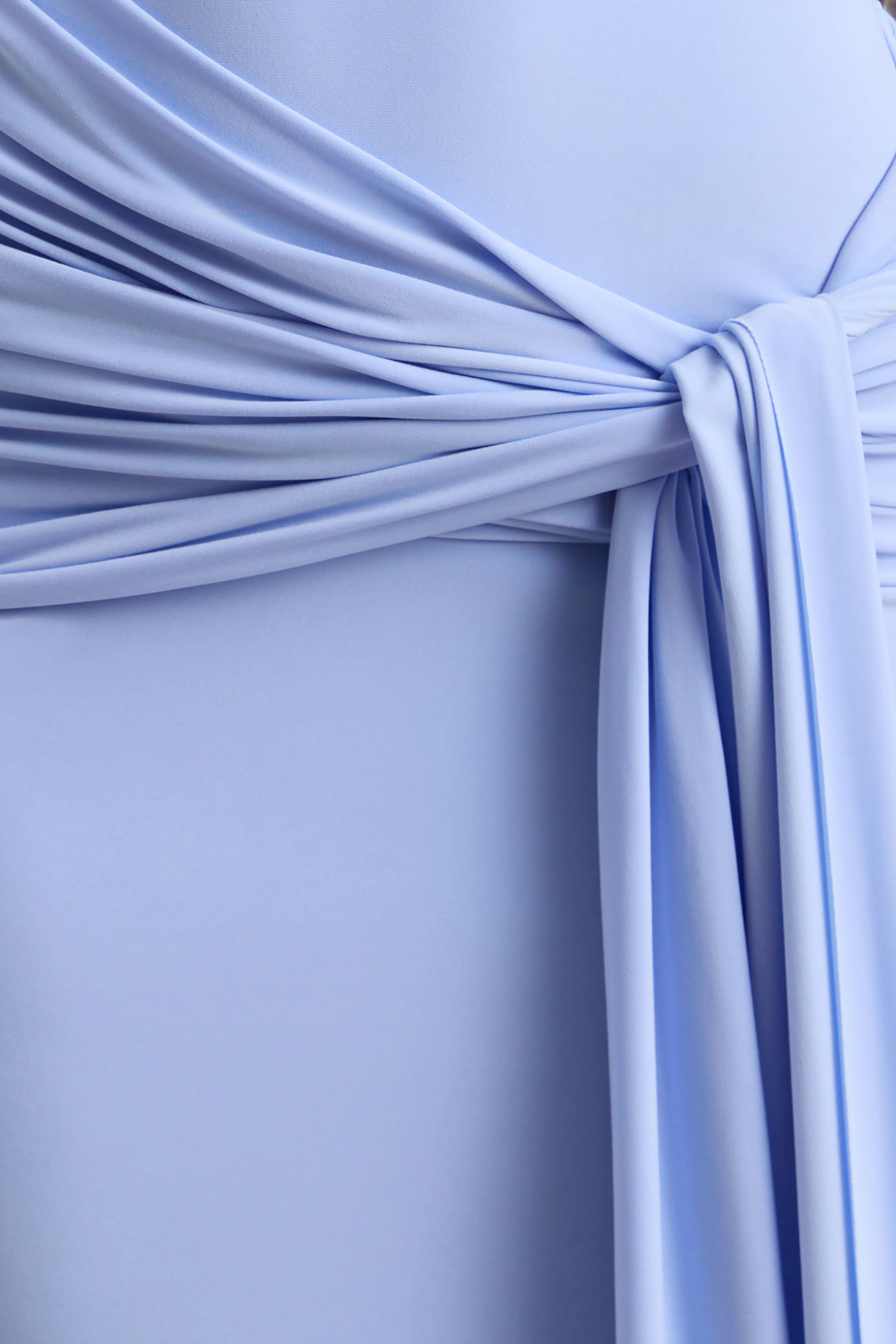 Lienna | Powder Blue Scoop-Neck Maxi Dress With Gathered-Detail And Sash - Image 6