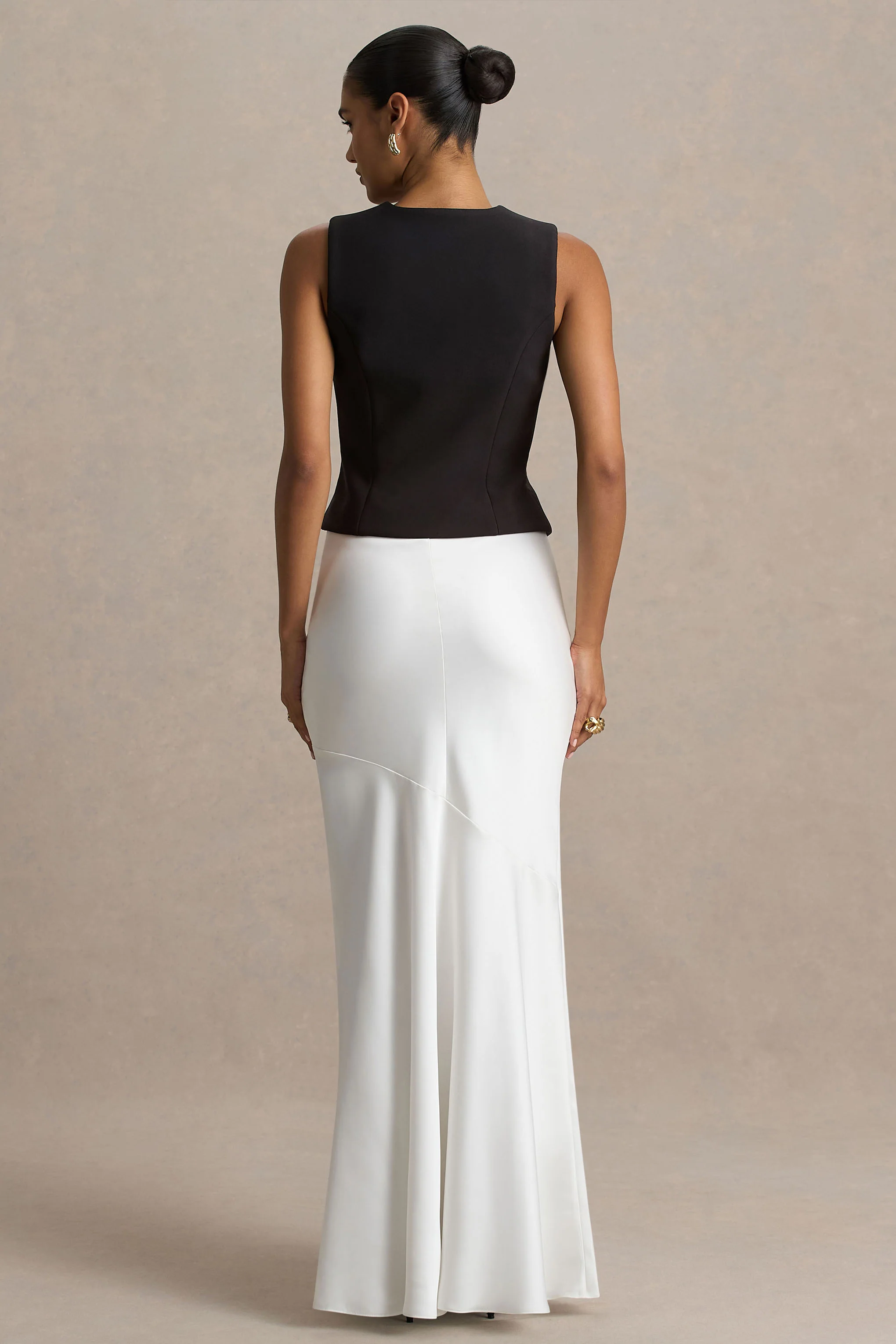 Lilah  | Cream Satin Maxi Skirt - Image 2