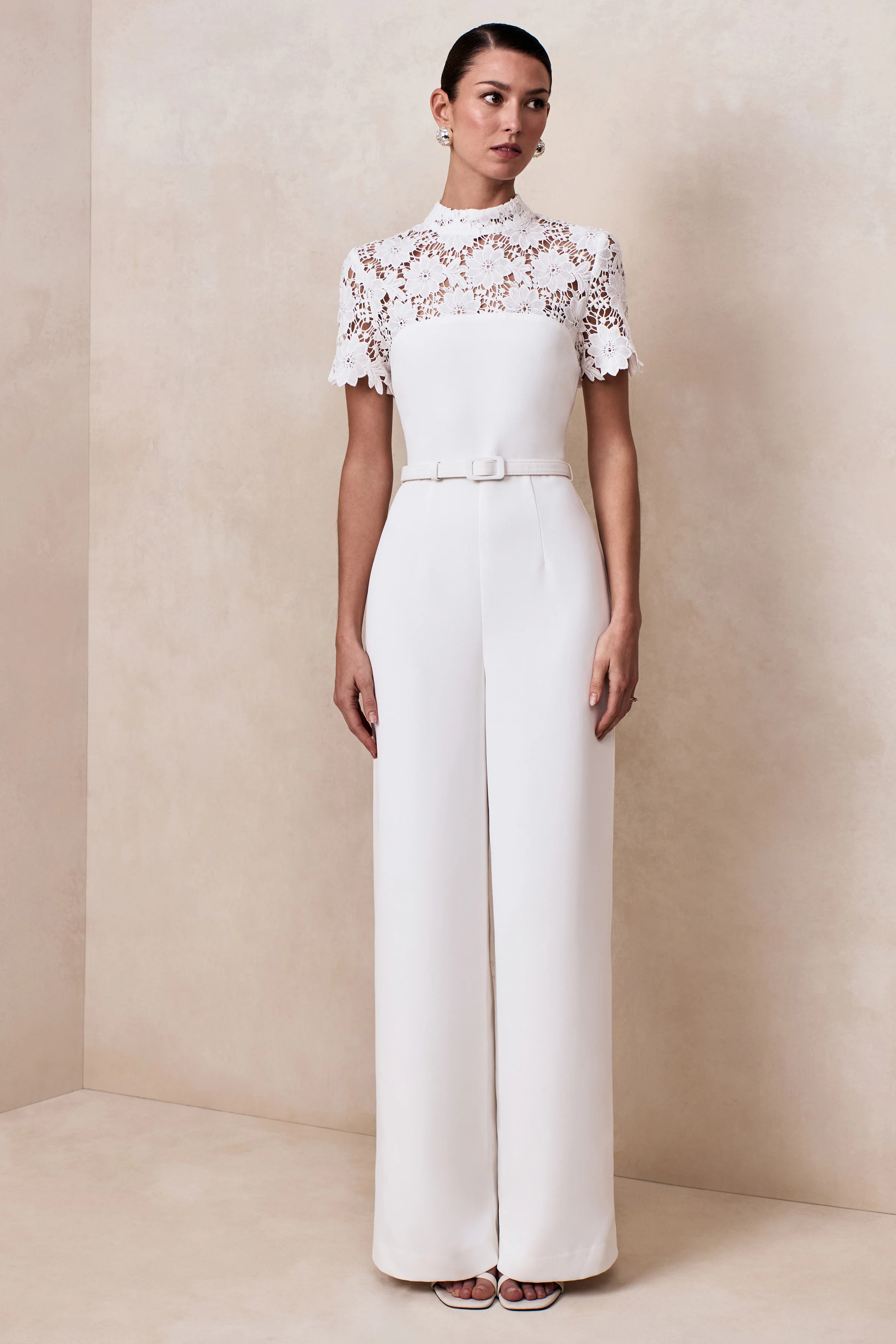 Liliana | White High-Neck Jumpsuit With Lace Detailing - Image 7