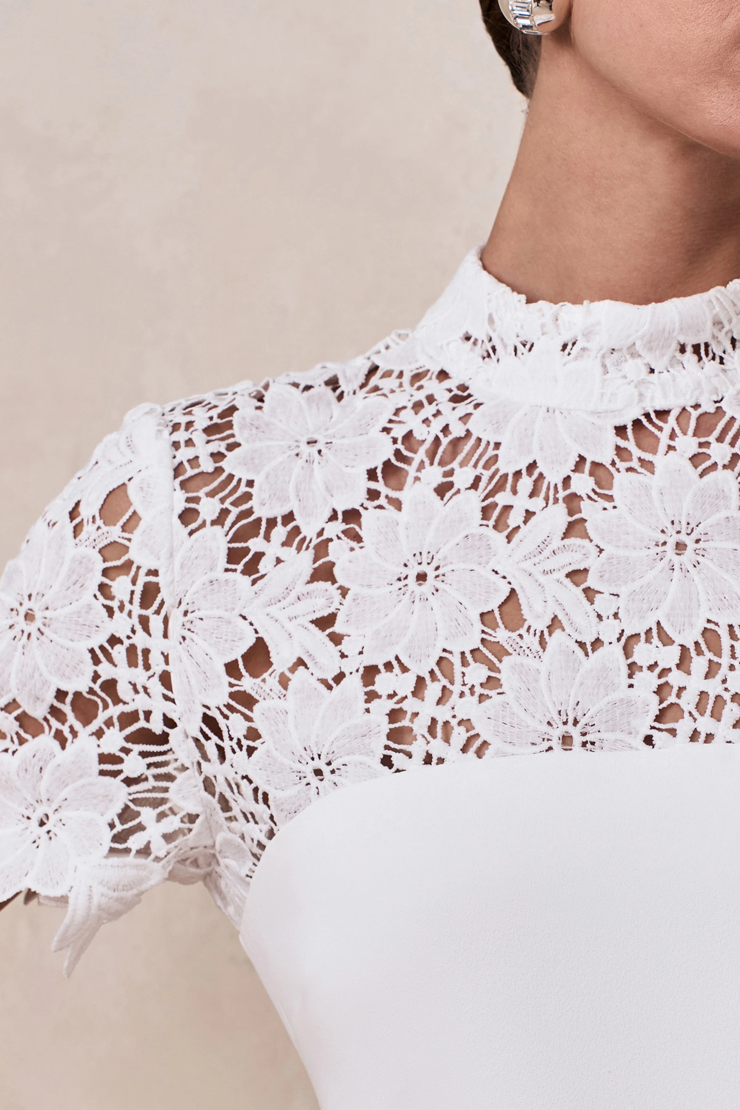 Liliana | White High-Neck Jumpsuit With Lace Detailing - Image 8