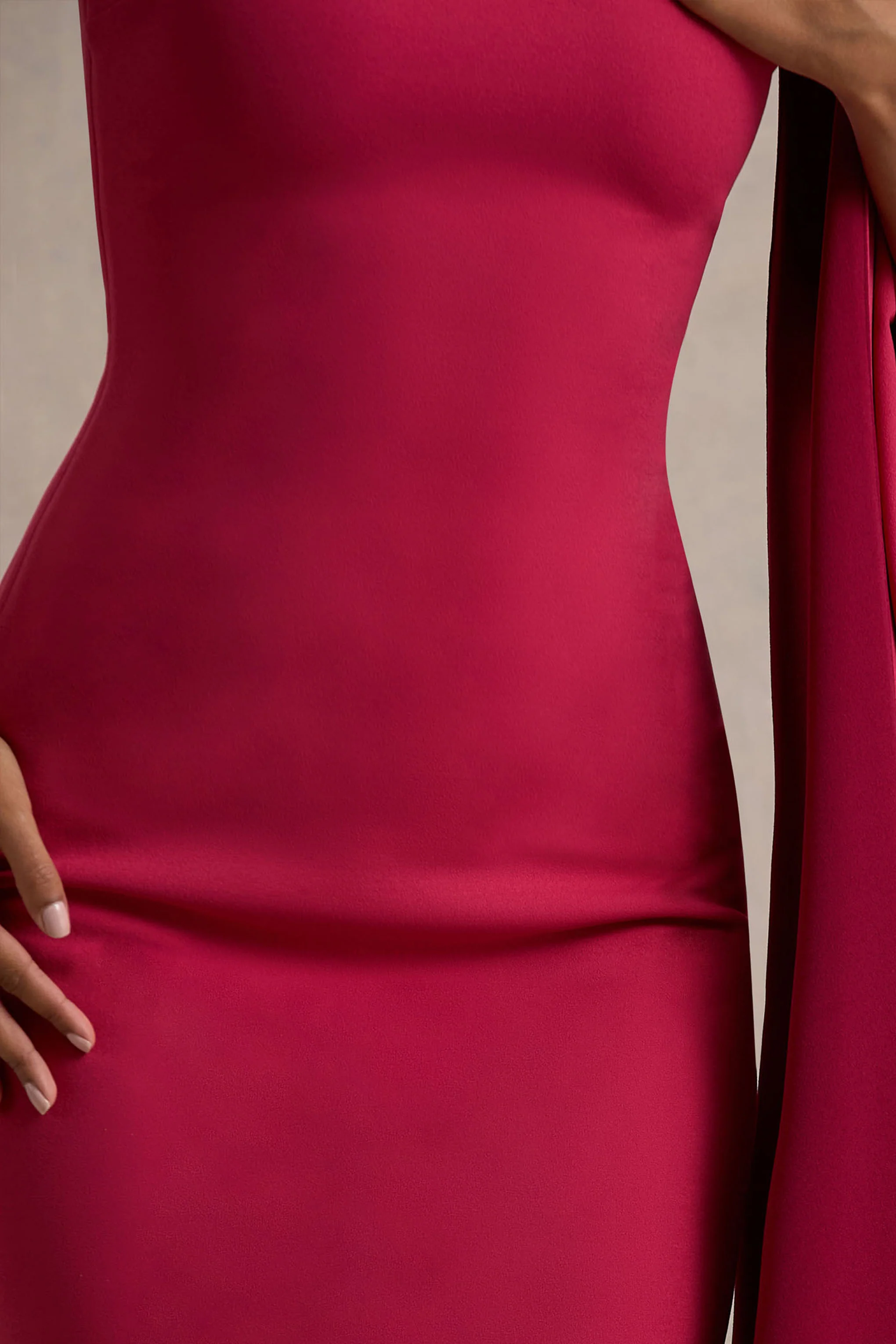 Lily | Hot Pink & Burgundy Asymmetric Maxi Dress With Cape Sleeve - Image 6