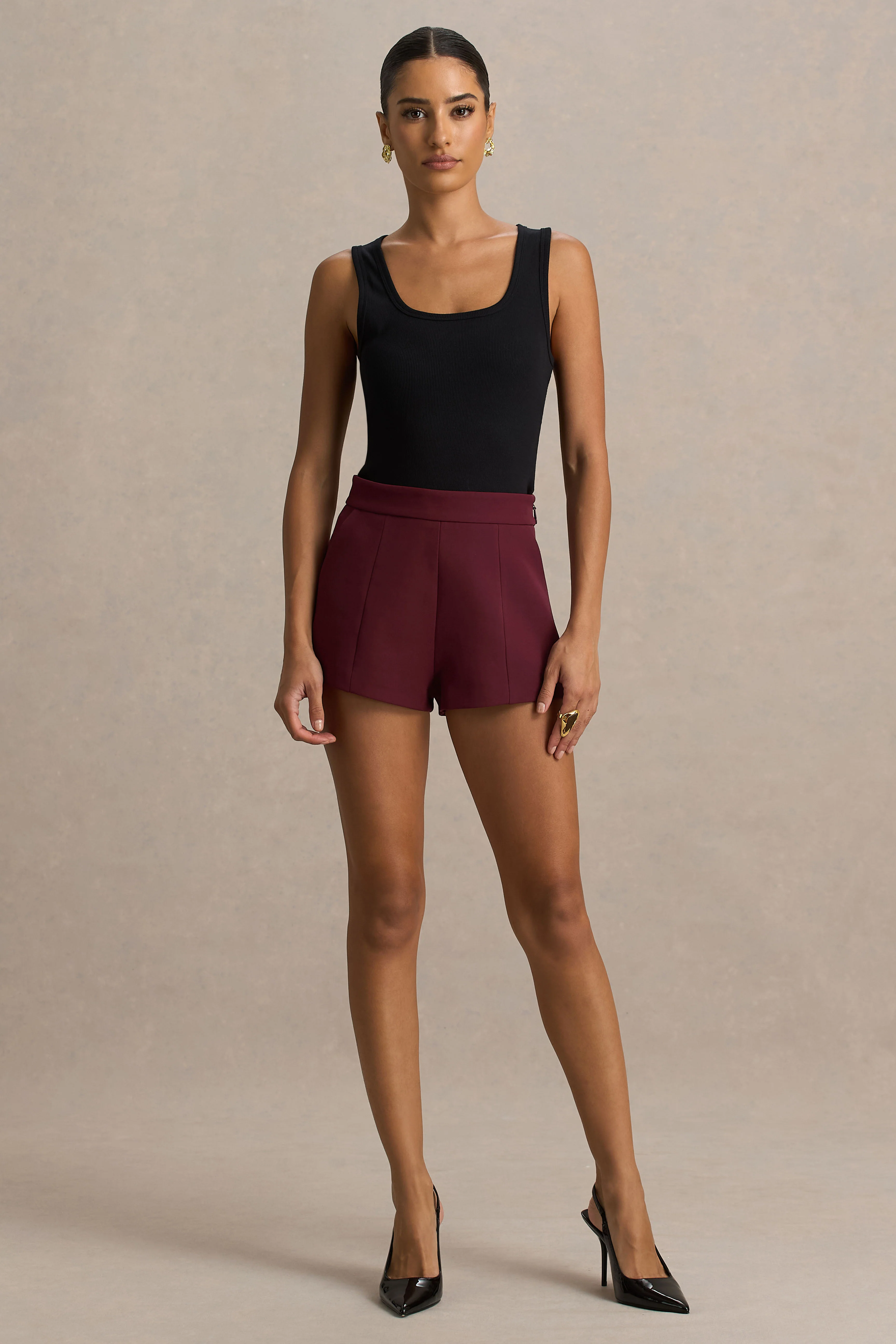 Lina | Burgundy Tailored Shorts - Image 4
