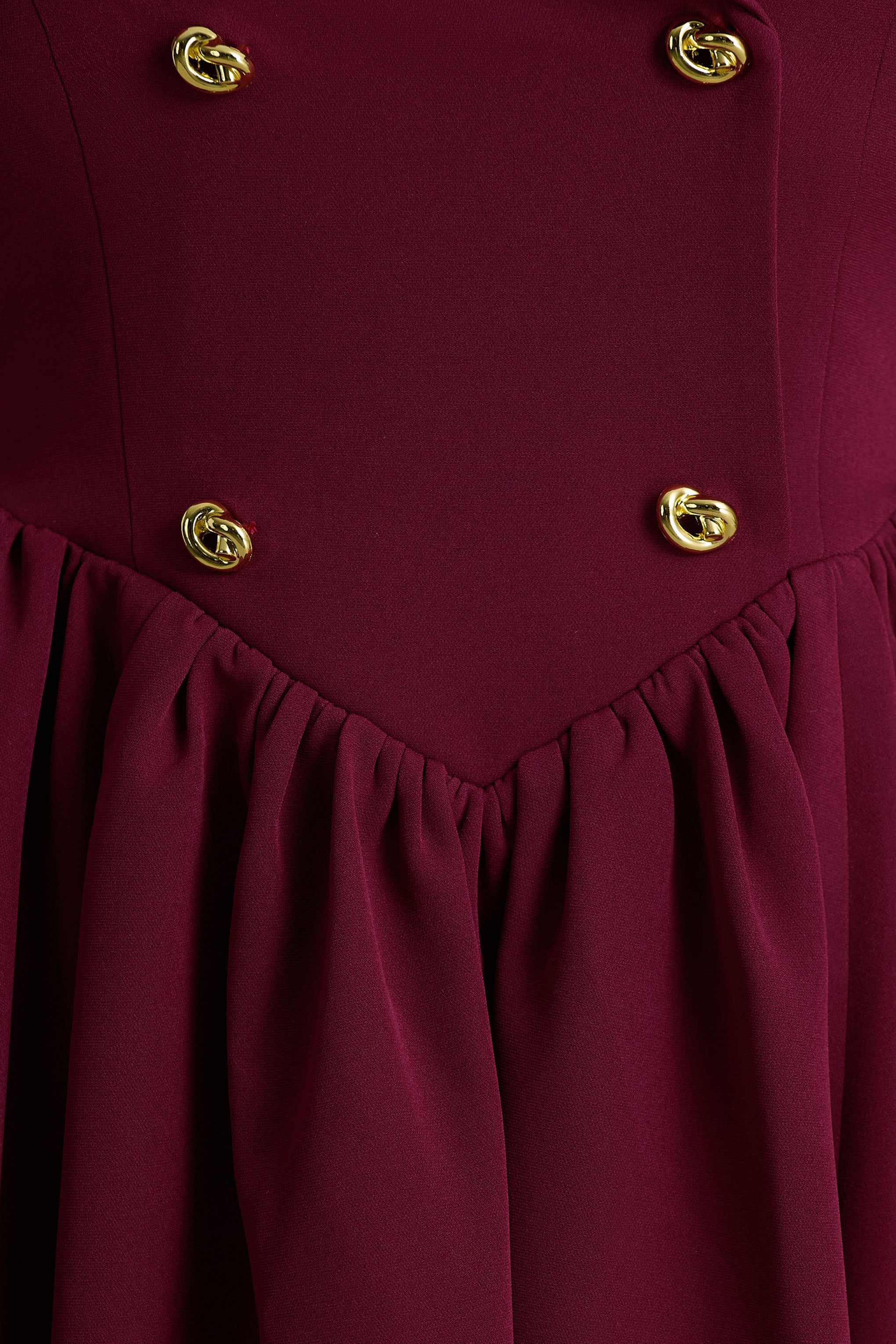 Lisa | Burgundy Plunge-Neck Tailored Midi Dress With Button-Detailing - Image 6