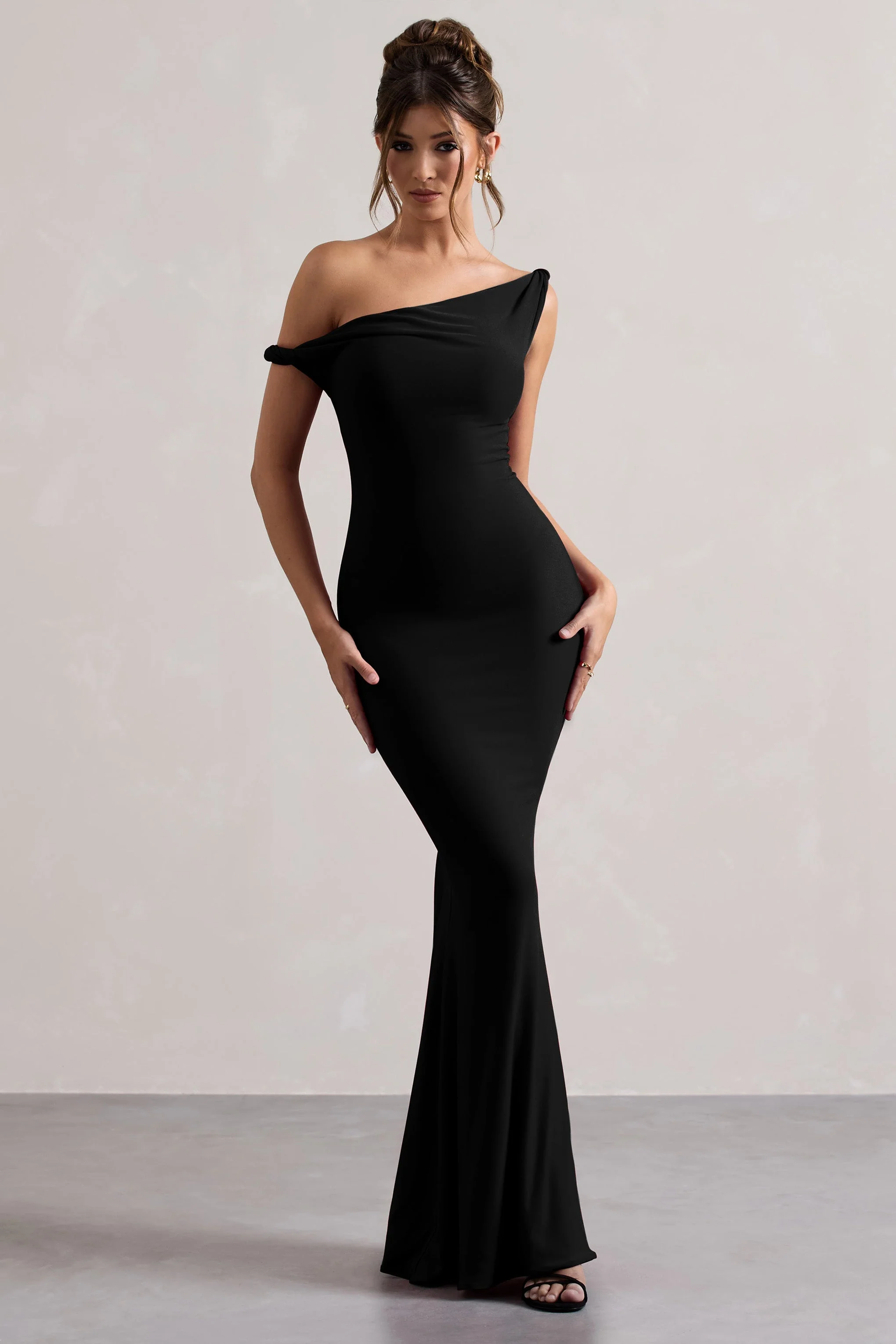 Lita | Black Twisted Asymmetric Maxi Dress - Image 2