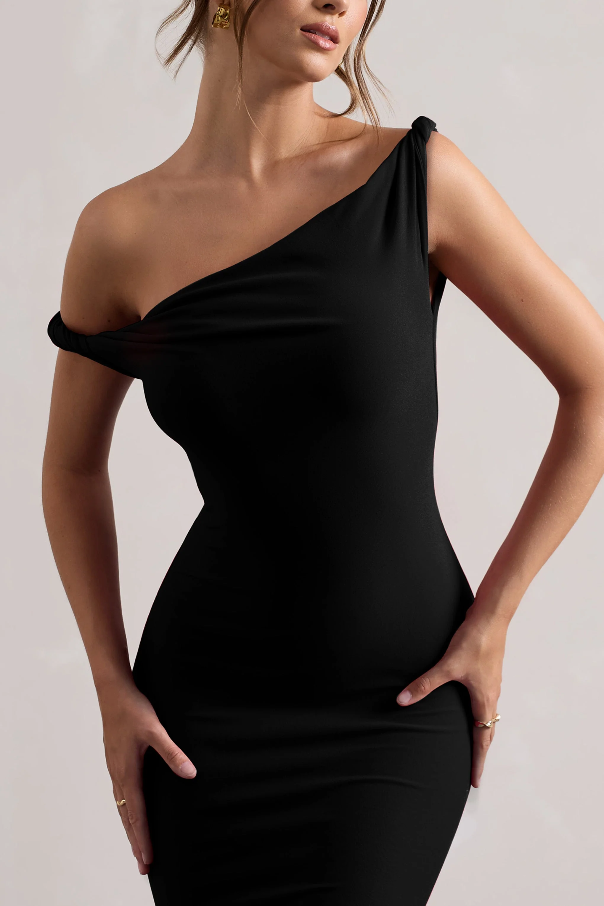 Lita | Black Twisted Asymmetric Maxi Dress - Image 3