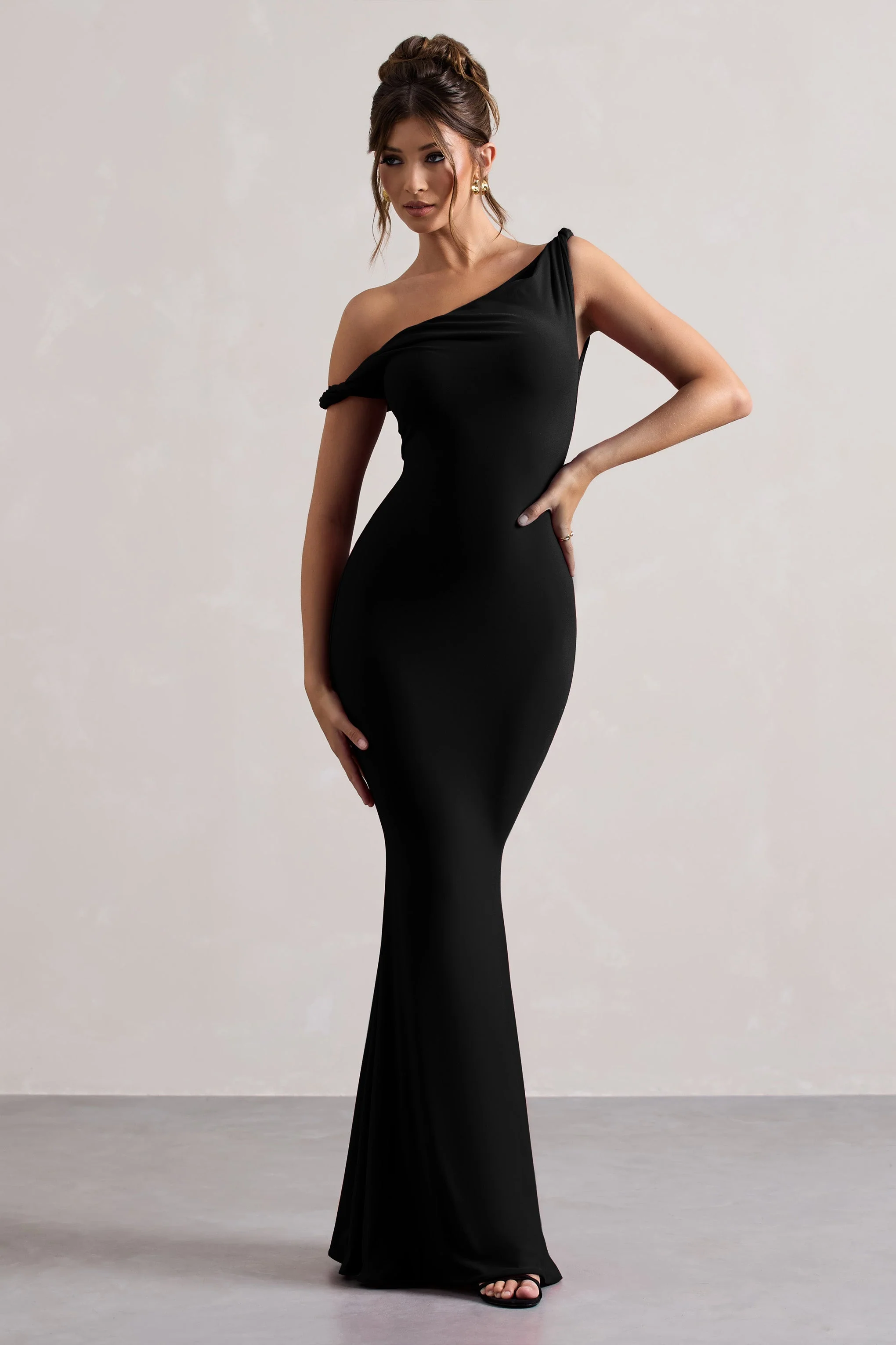 Lita | Black Twisted Asymmetric Maxi Dress - Image 4