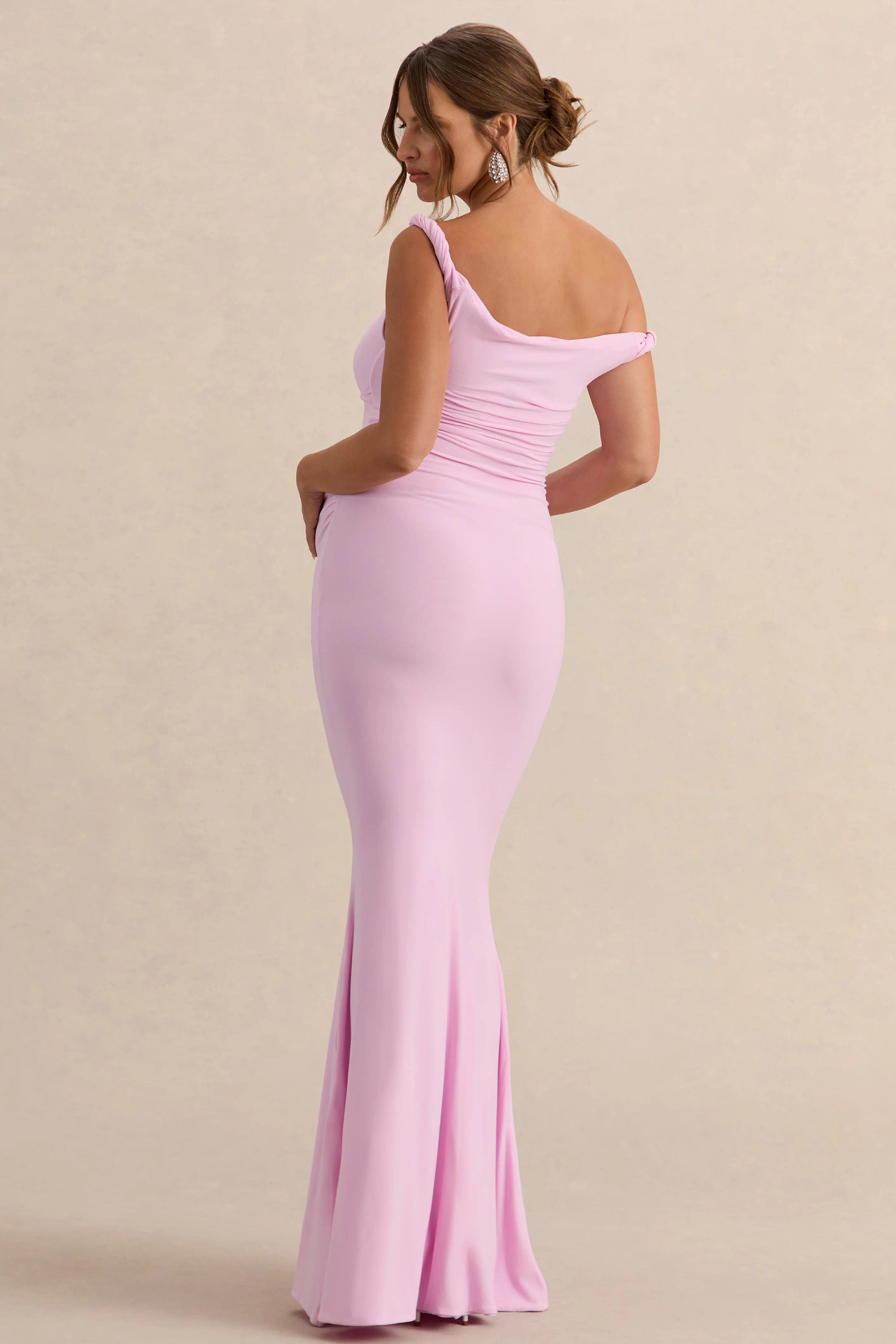 Lita | Pink Twisted Asymmetric Maternity Maxi Dress - Image 2