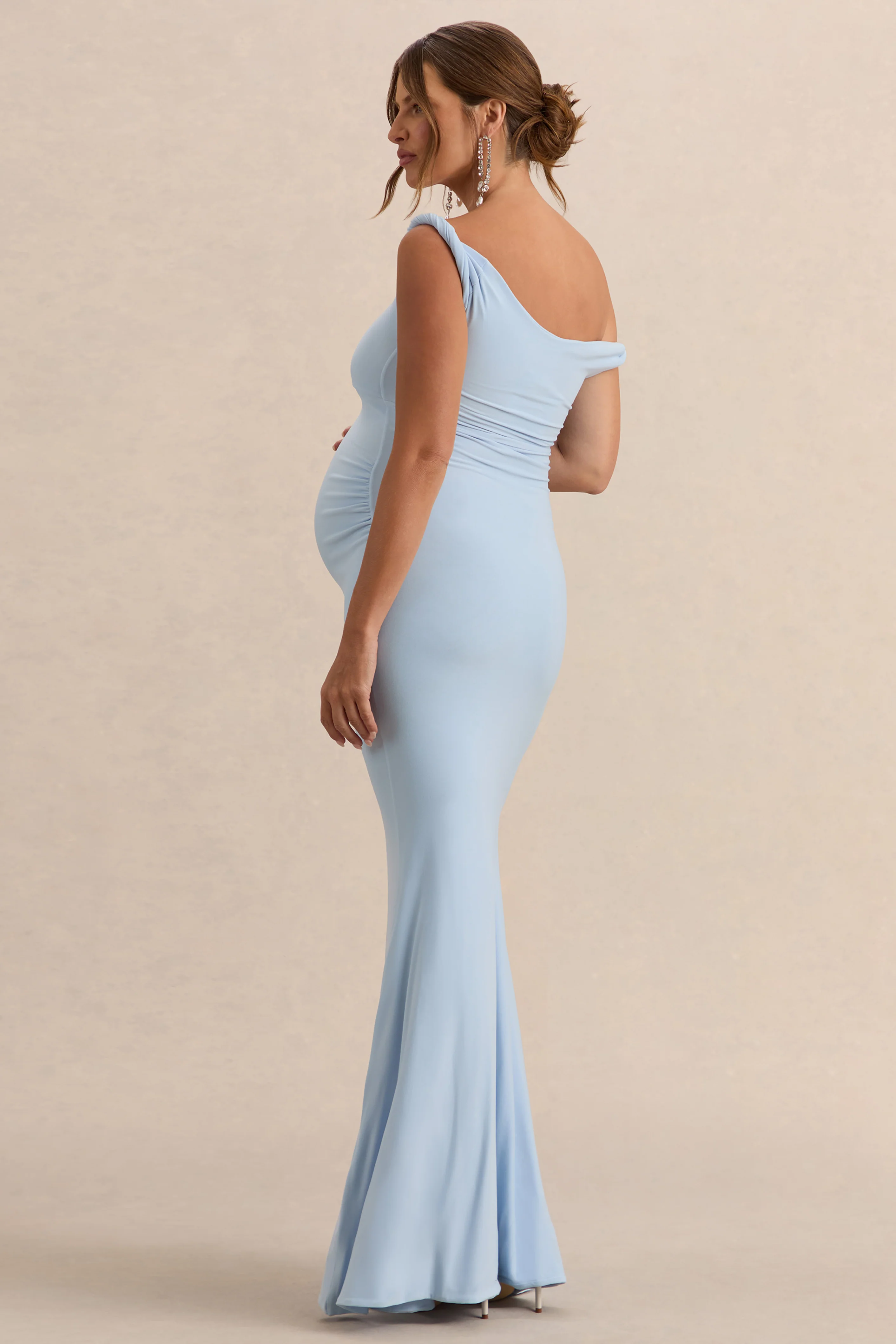 Lita | Powder Blue Twisted Asymmetric Maternity Maxi Dress - Image 2