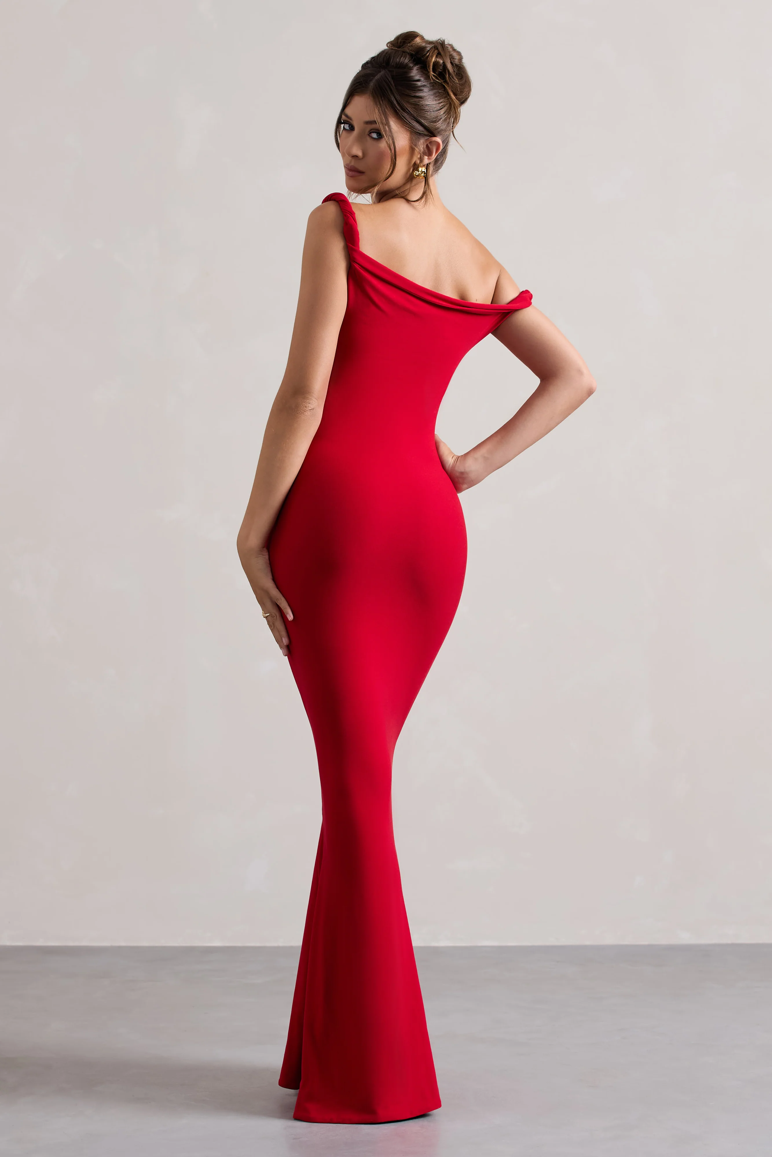 Lita | Red Twisted Asymmetric Maxi Dress - Image 3