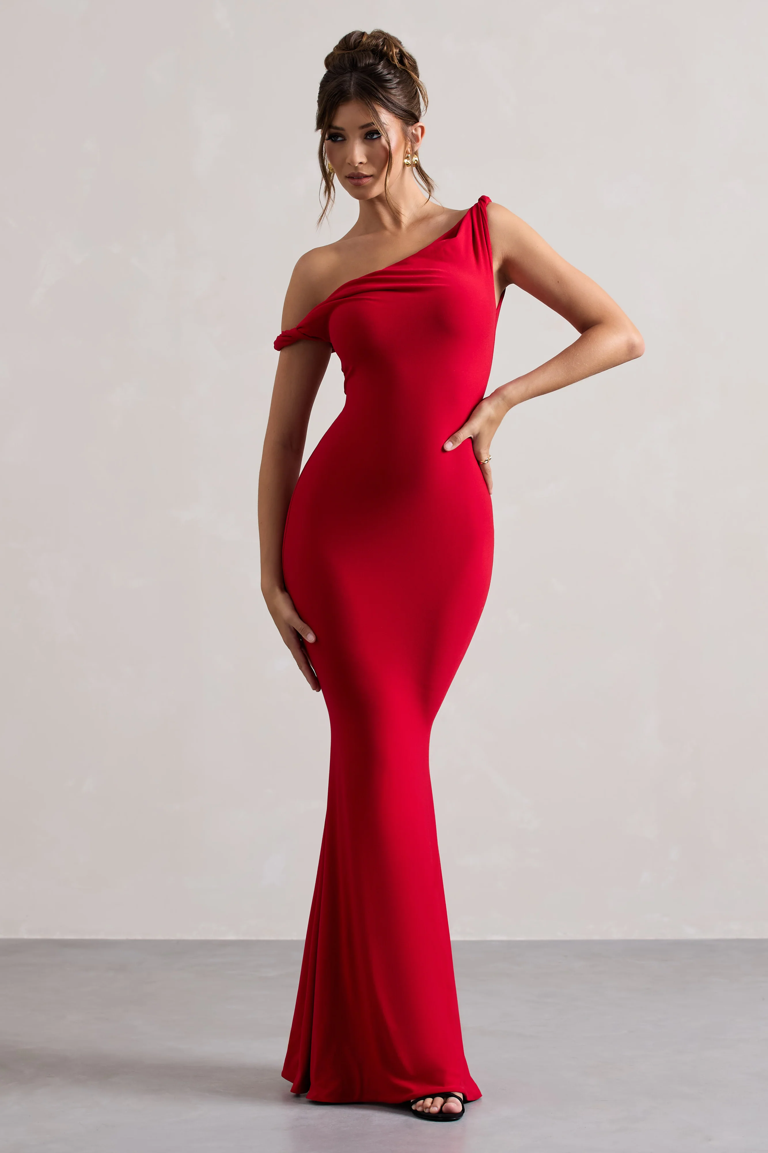 Lita | Red Twisted Asymmetric Maxi Dress - Image 5