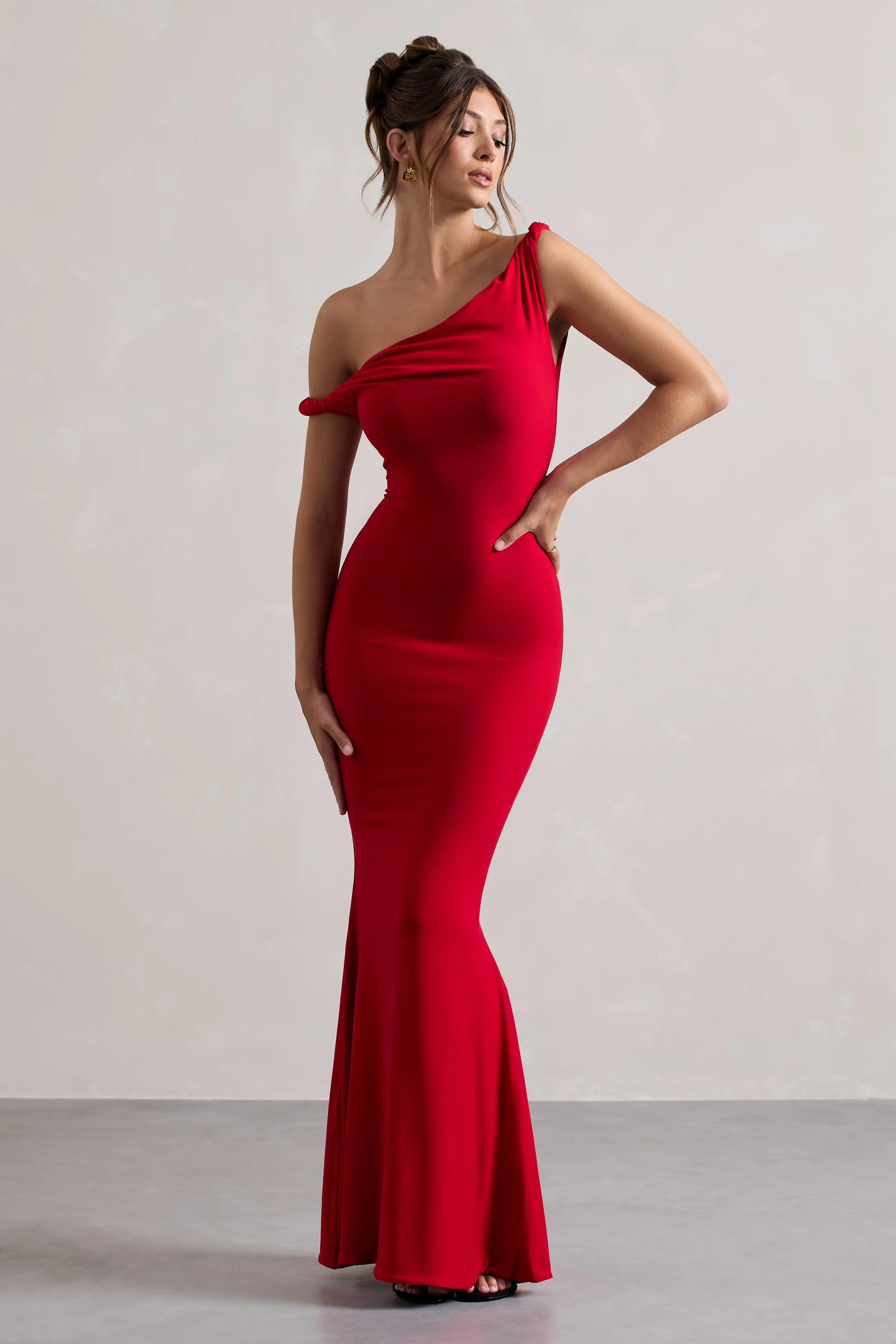 Lita | Red Twisted Asymmetric Maxi Dress - Image 6