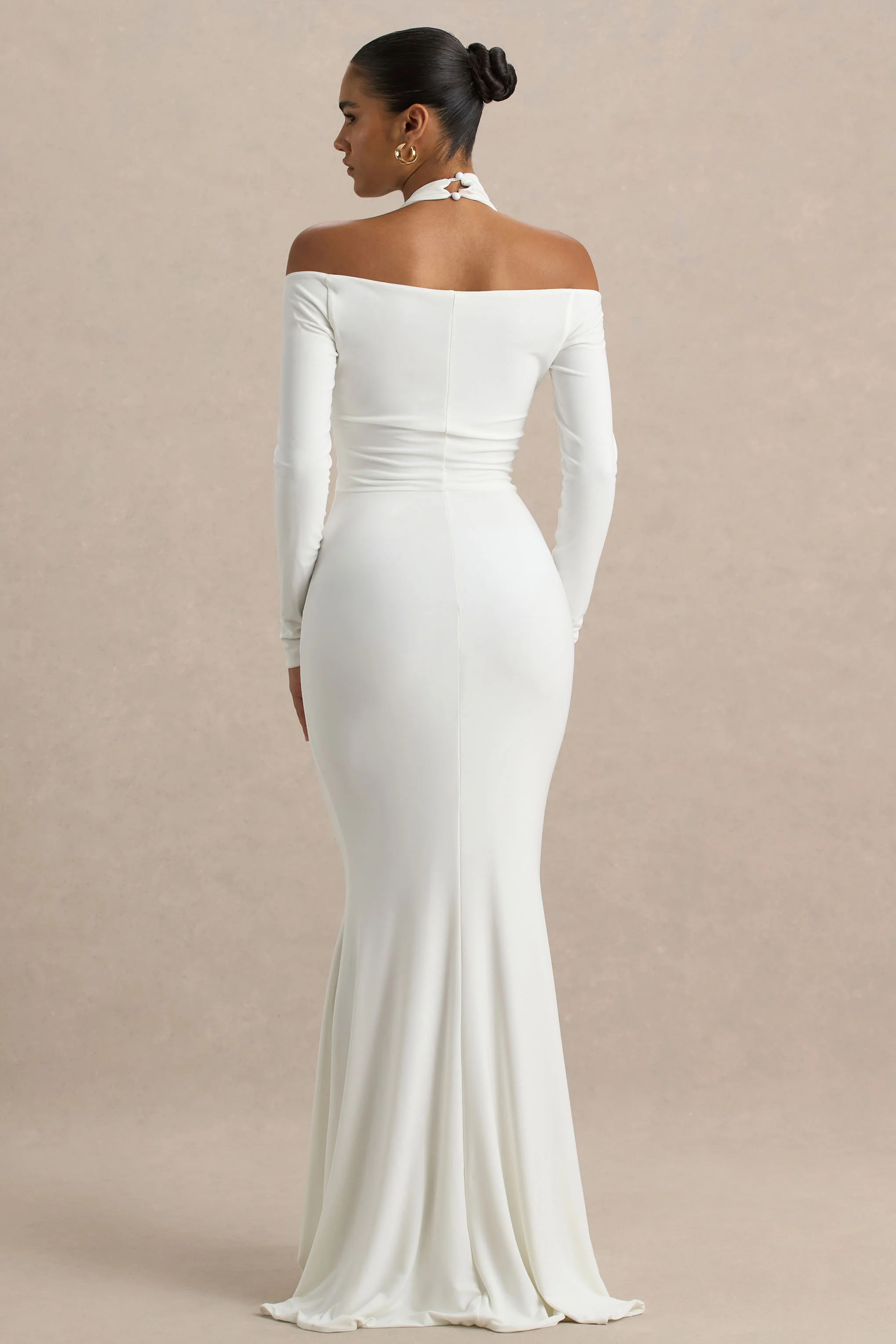 Living High | White Halter-Neck Maxi Dress With Long Sleeves - Image 2