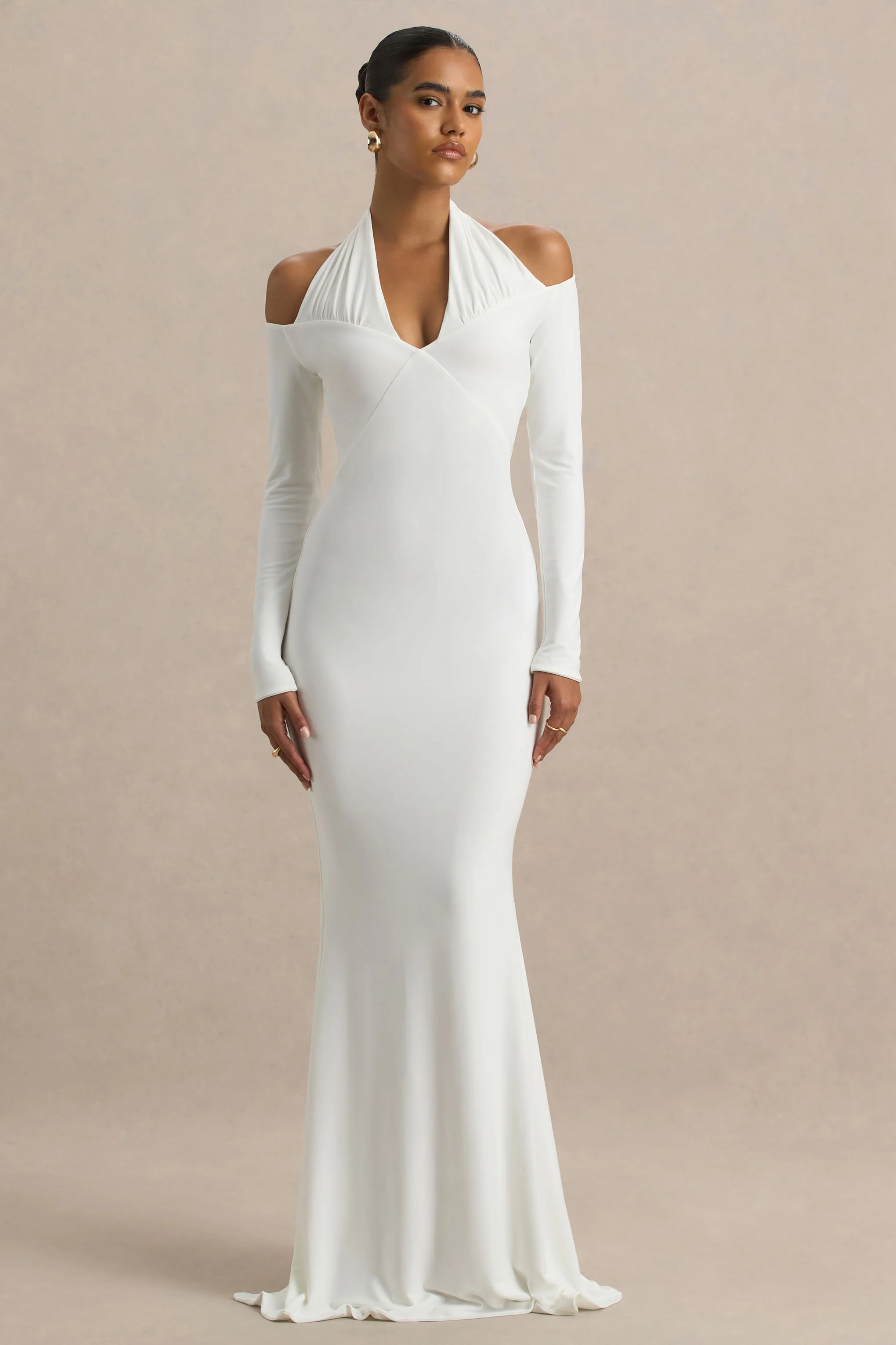 Living High | White Halter-Neck Maxi Dress With Long Sleeves - Image 4