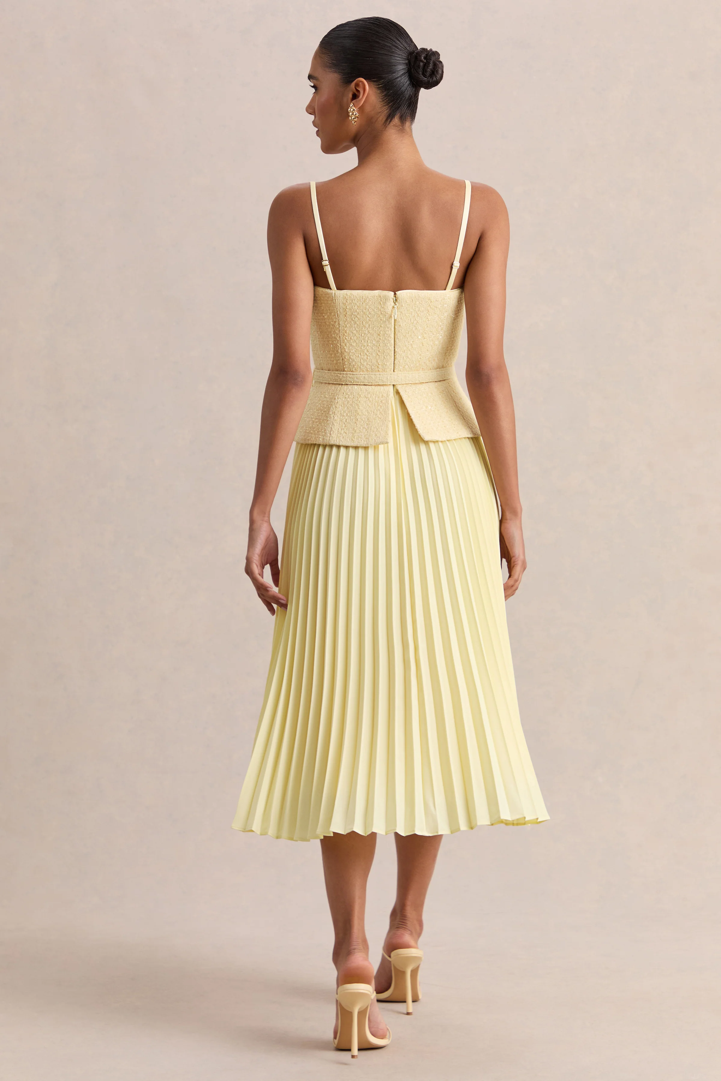 Lizzy | Lemon Square-Neck Midi Dress With Pleated-Skirt - Image 2