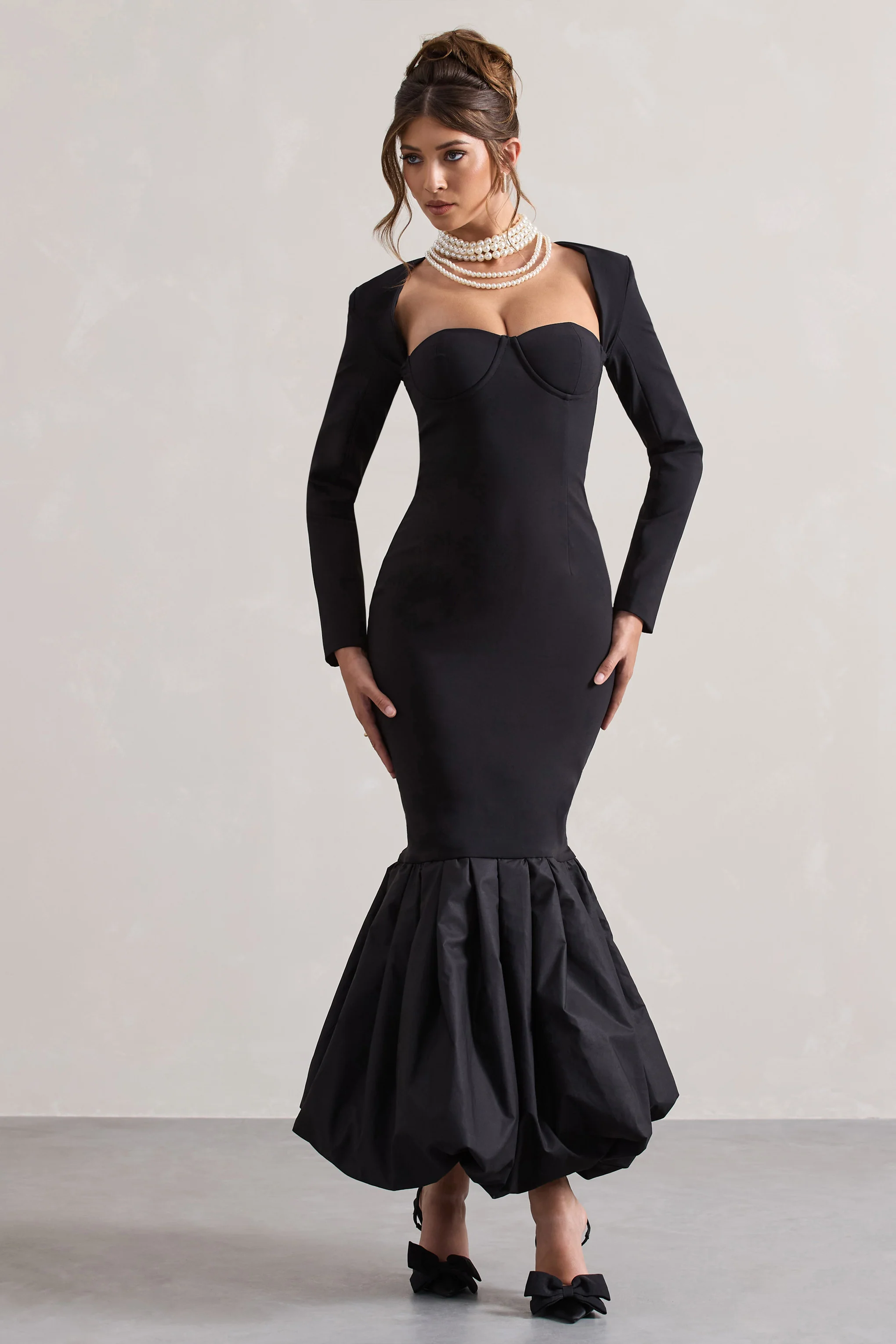 London | Black Sweetheart Maxi Dress With Volume Hem - Image 5