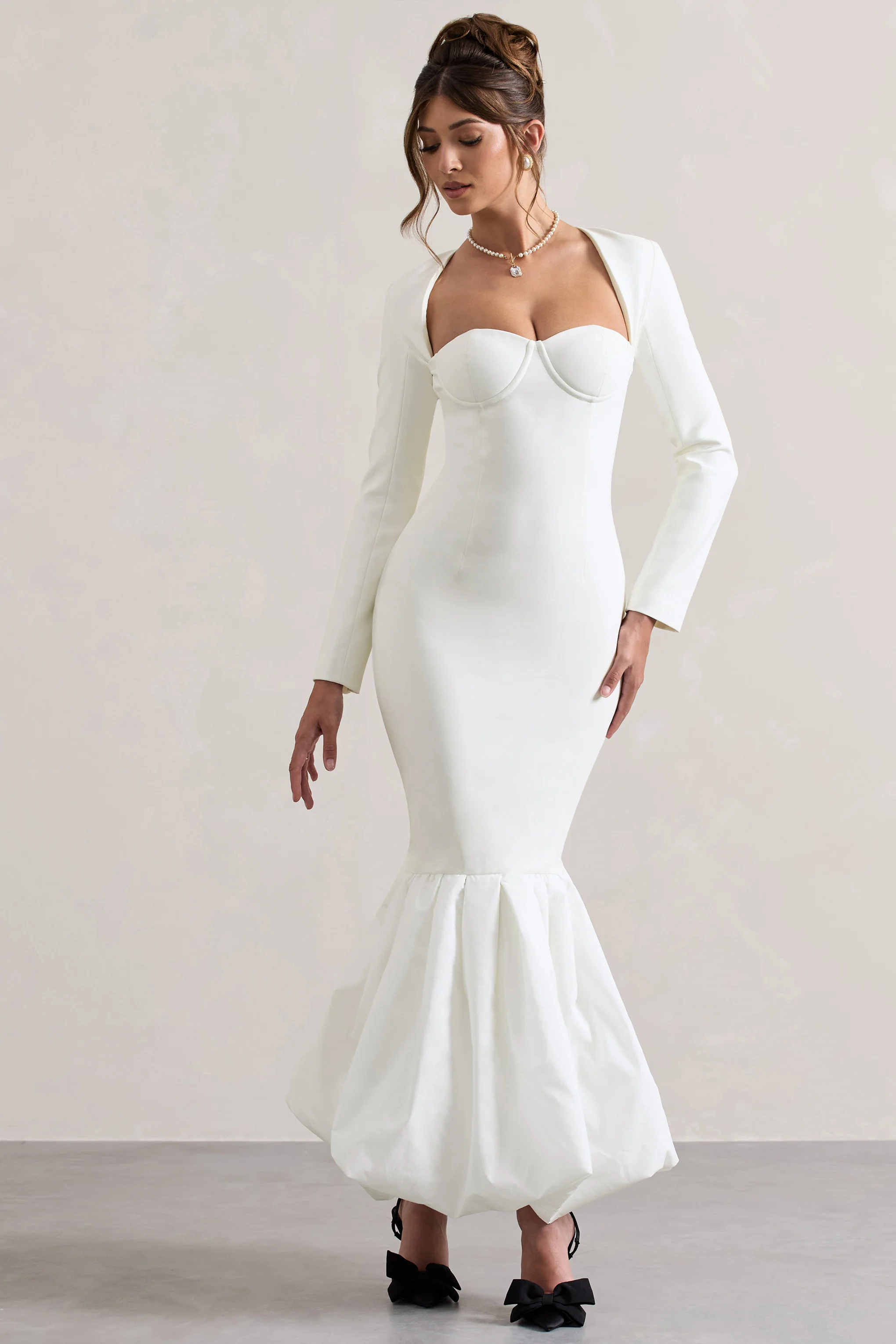 London | Cream Sweetheart Maxi Dress With Volume Hem - Image 4