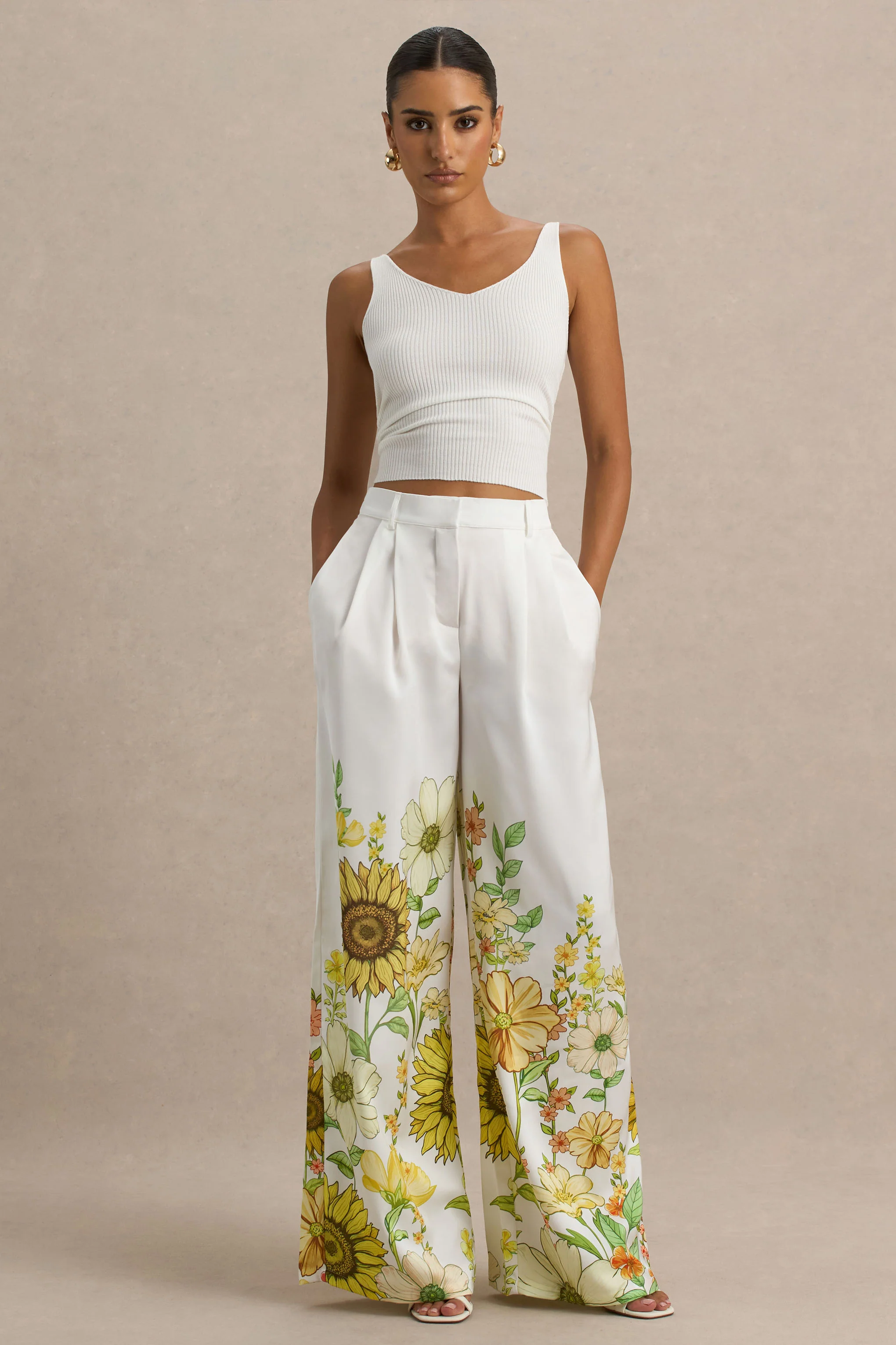 Louise | Sunflower Print Wide-Leg Trousers - Image 2