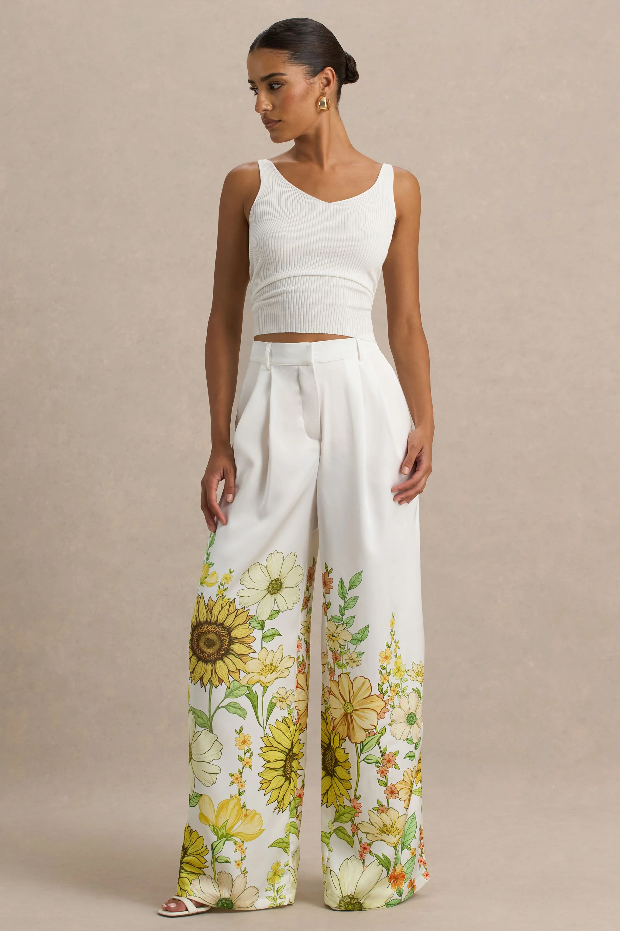 Louise | Sunflower Print Wide-Leg Trousers - Image 4