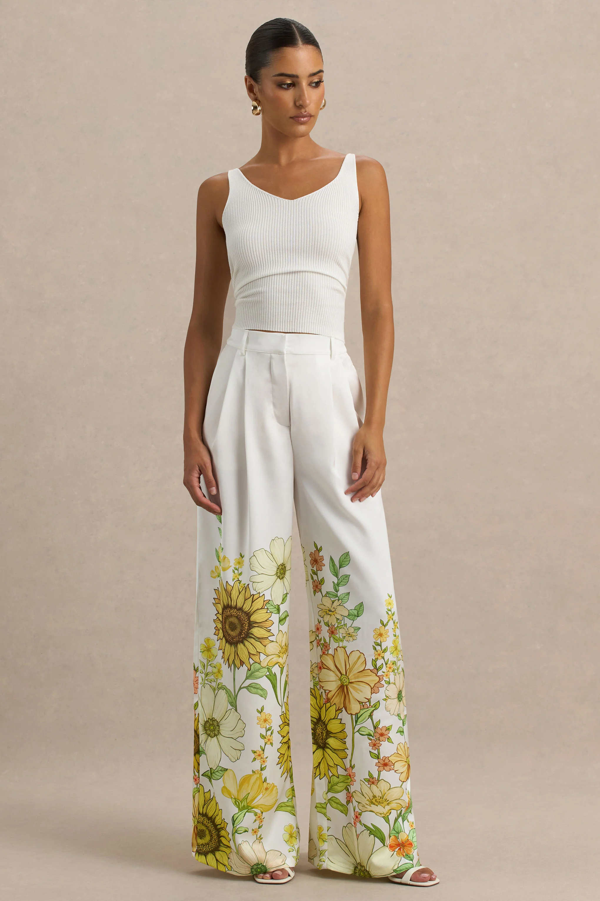 Louise | Sunflower Print Wide-Leg Trousers - Image 6