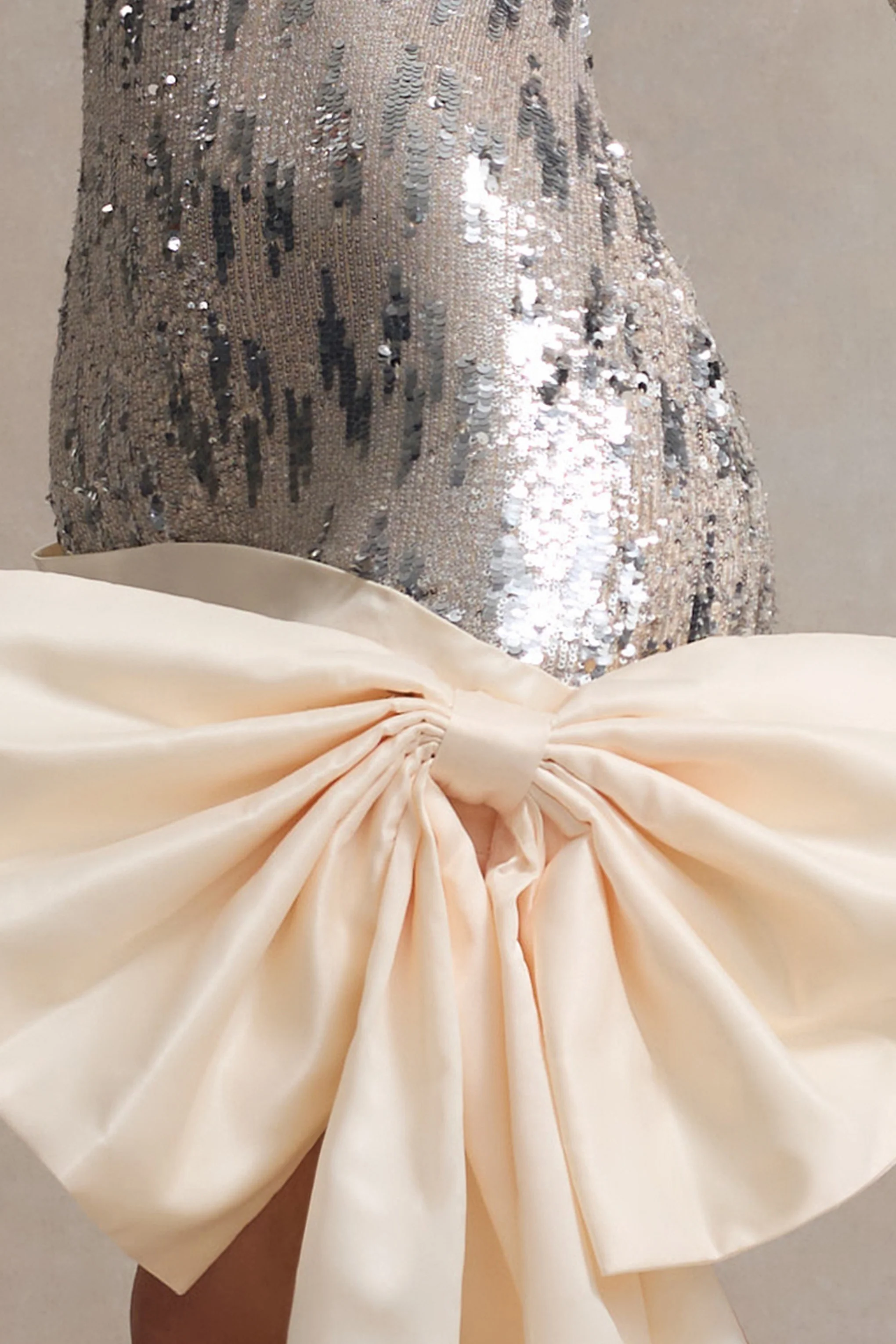 Love Galore | Off-White Sequin Mini Dress With Oversized Satin Bow - Image 8