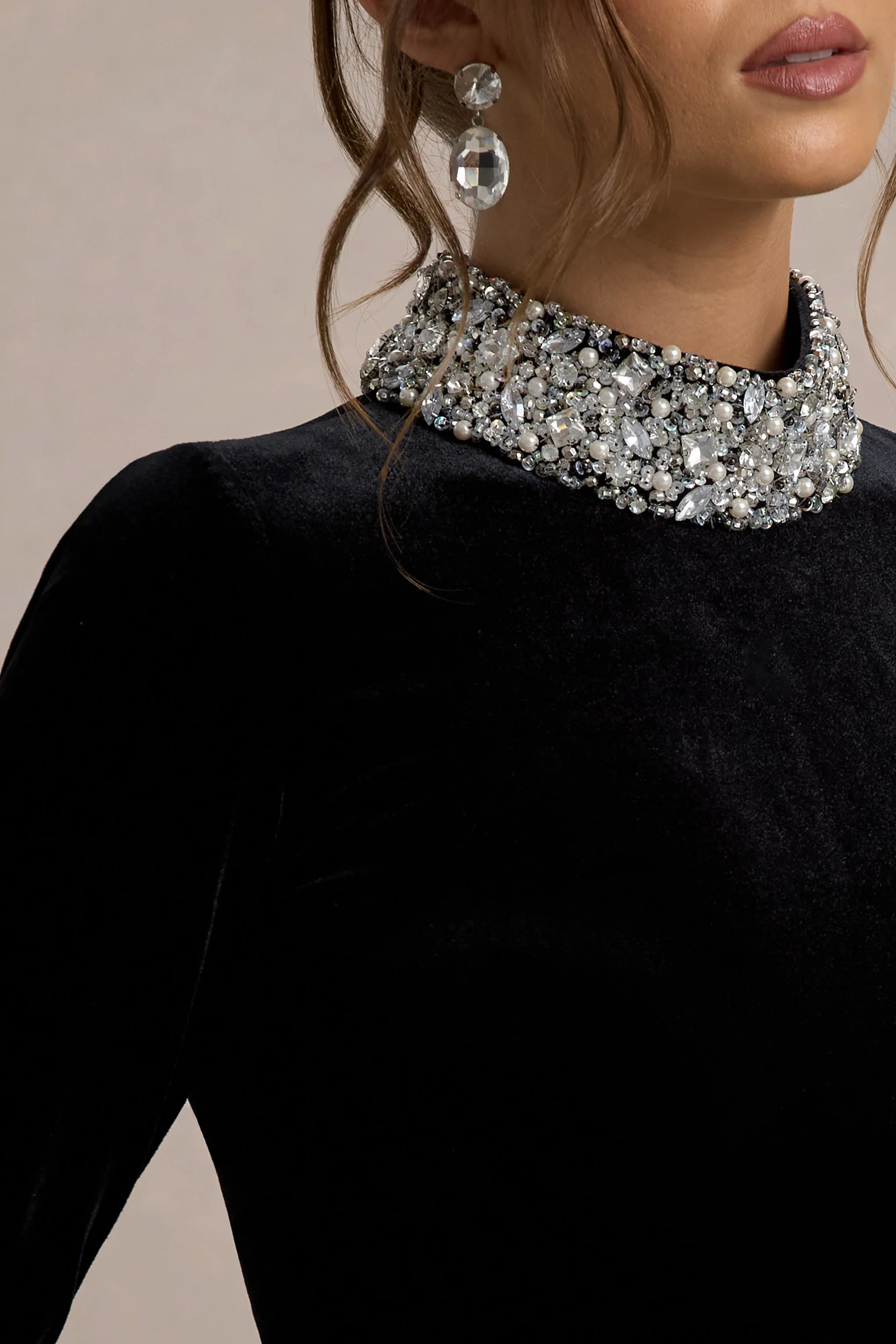 Love Lost | Black Velvet Embellished Twist Maxi Dress - Image 6